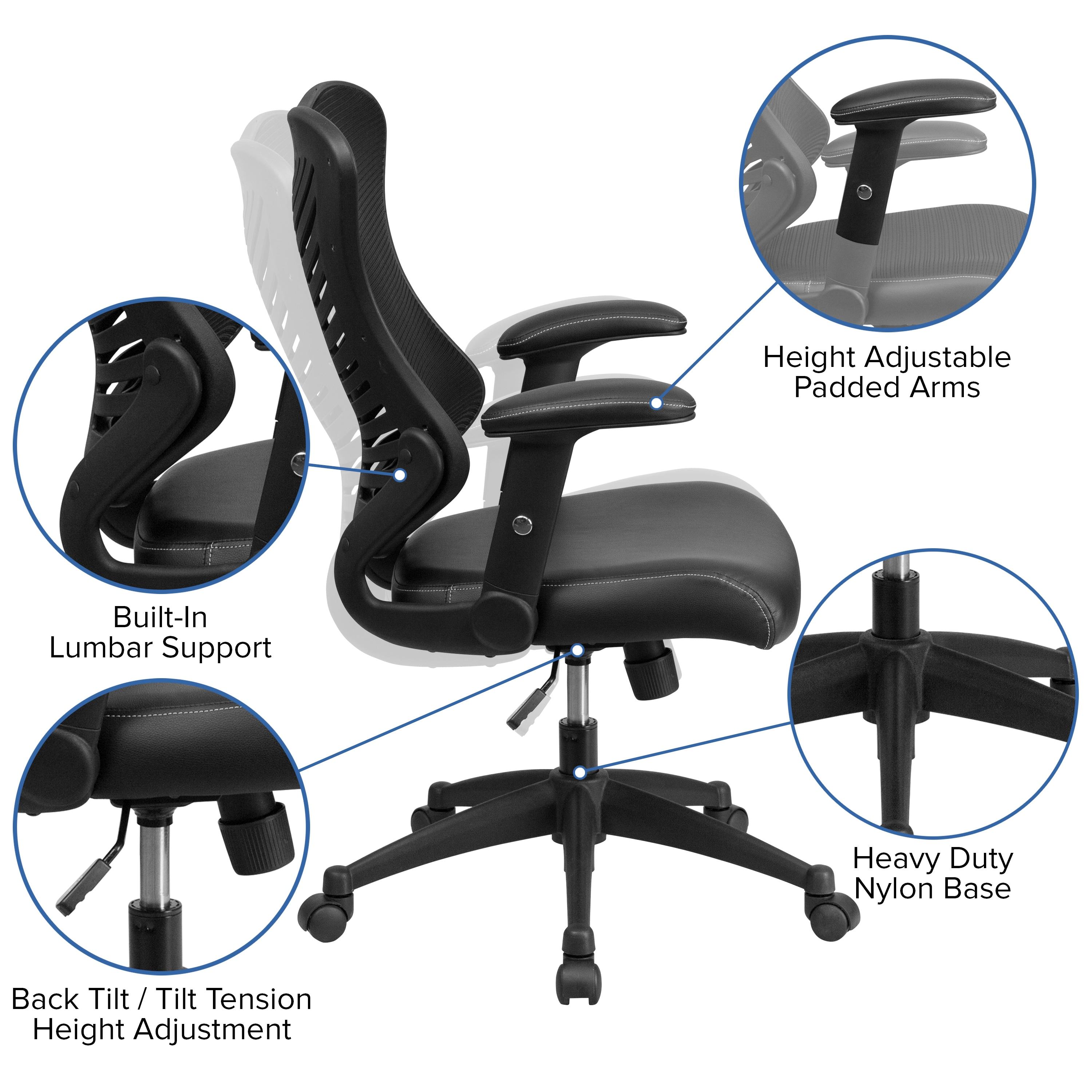 Flash Furniture High Back Designer Black Mesh Executive Swivel Ergonomic Office Chair with LeatherSoft Seat and Adjustable Arms