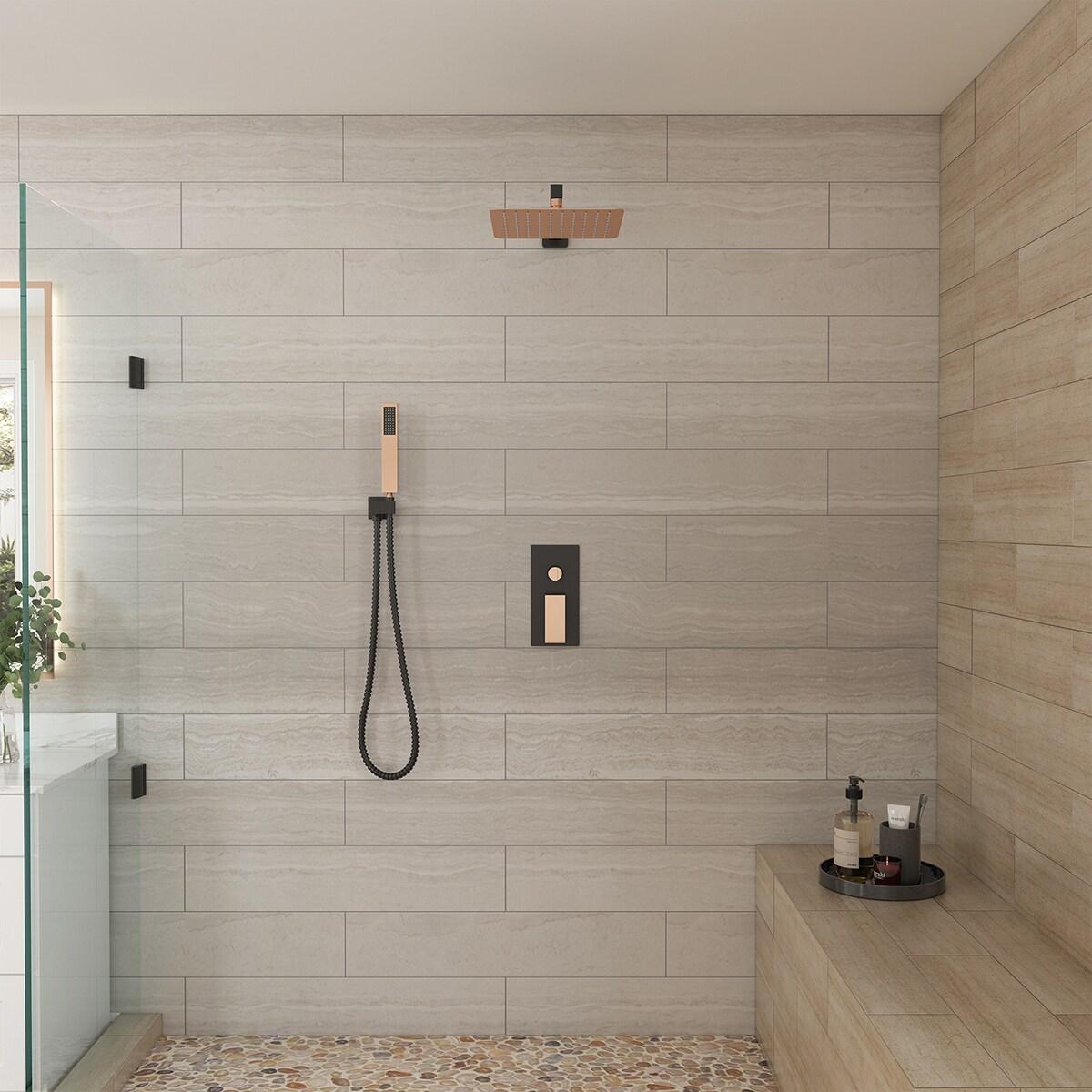 10 Inch Matte Black Shower System with Handheld Shower head, Bathroom Mixer Shower Set Wall Mounted Shower Faucet Rough-in Valve and Trim Kit