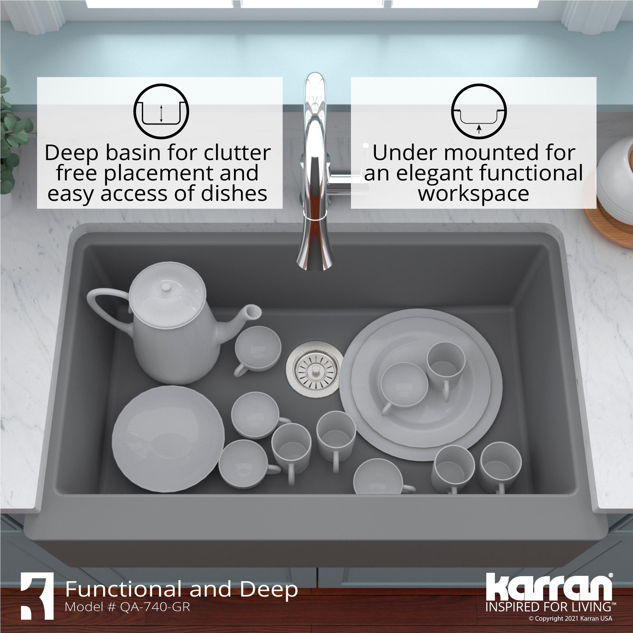 Karran Farmhouse/Apron-Front Quartz Composite 34'' X 21-1/4'' Single Bowl Kitchen Sink