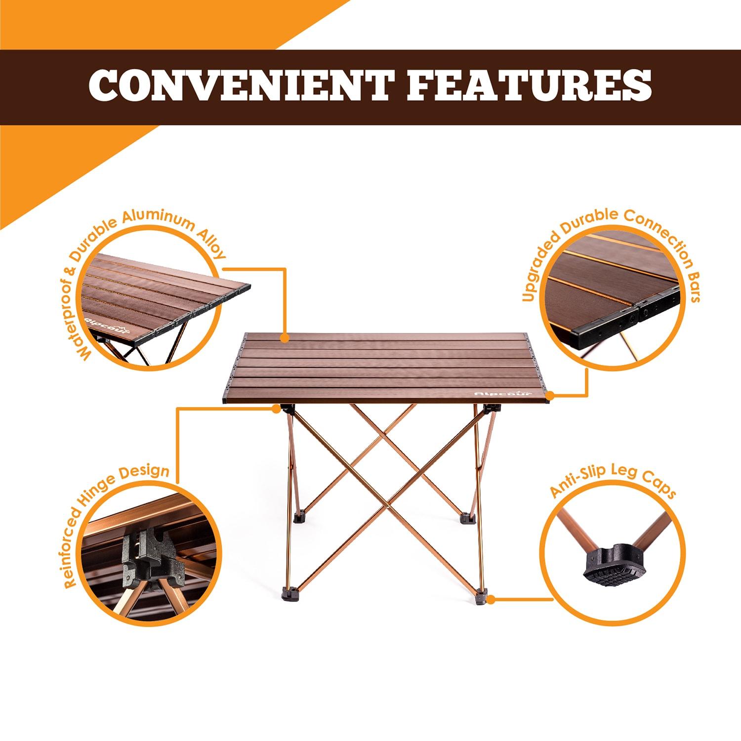 Alpcour Compact Folding Camping Table - Lightweight Aluminum Portable Side Table - Medium