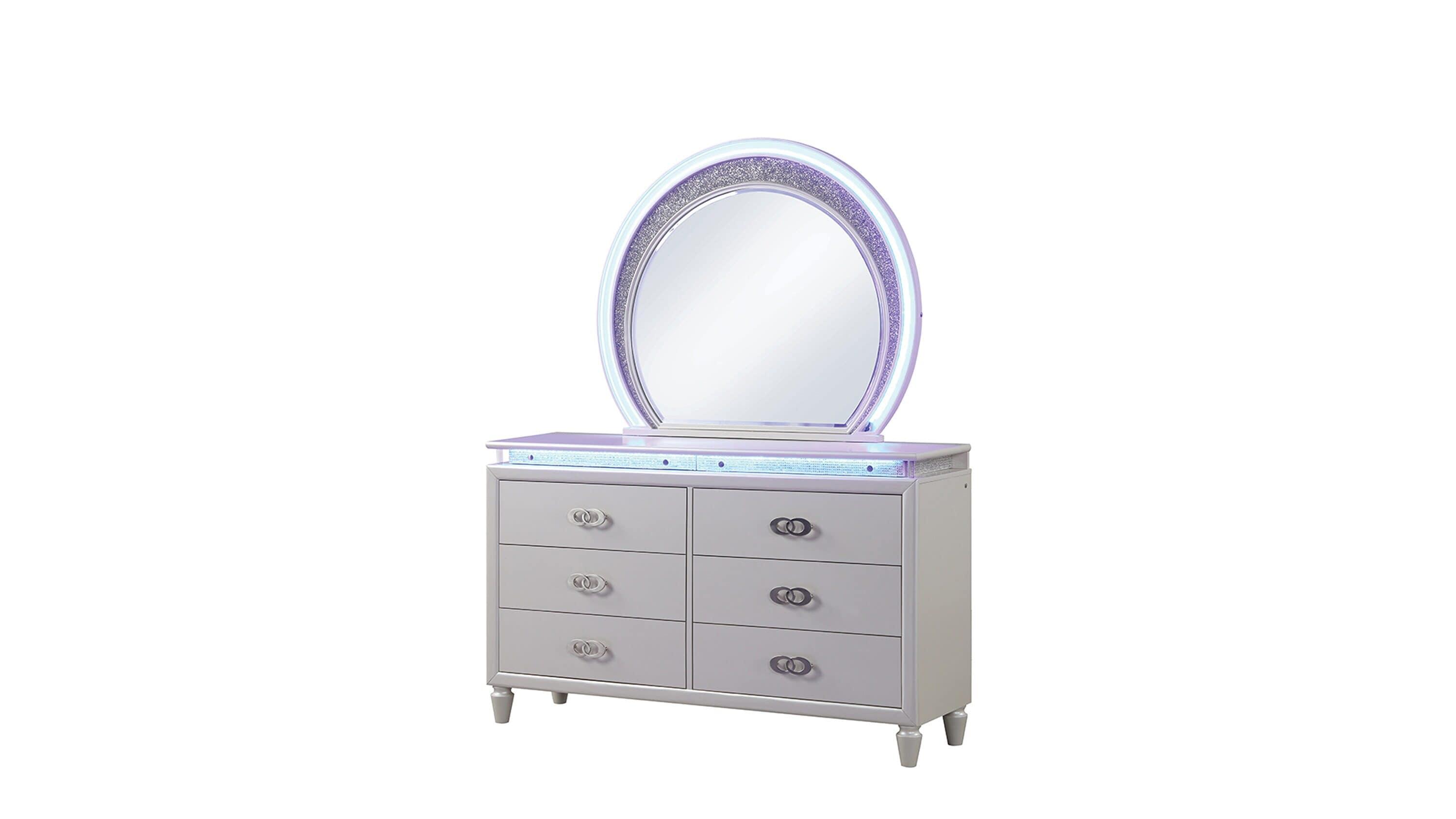 DeeHome Passion Queen 4 Pc LED Bedroom Set Made with Wood in Milky white