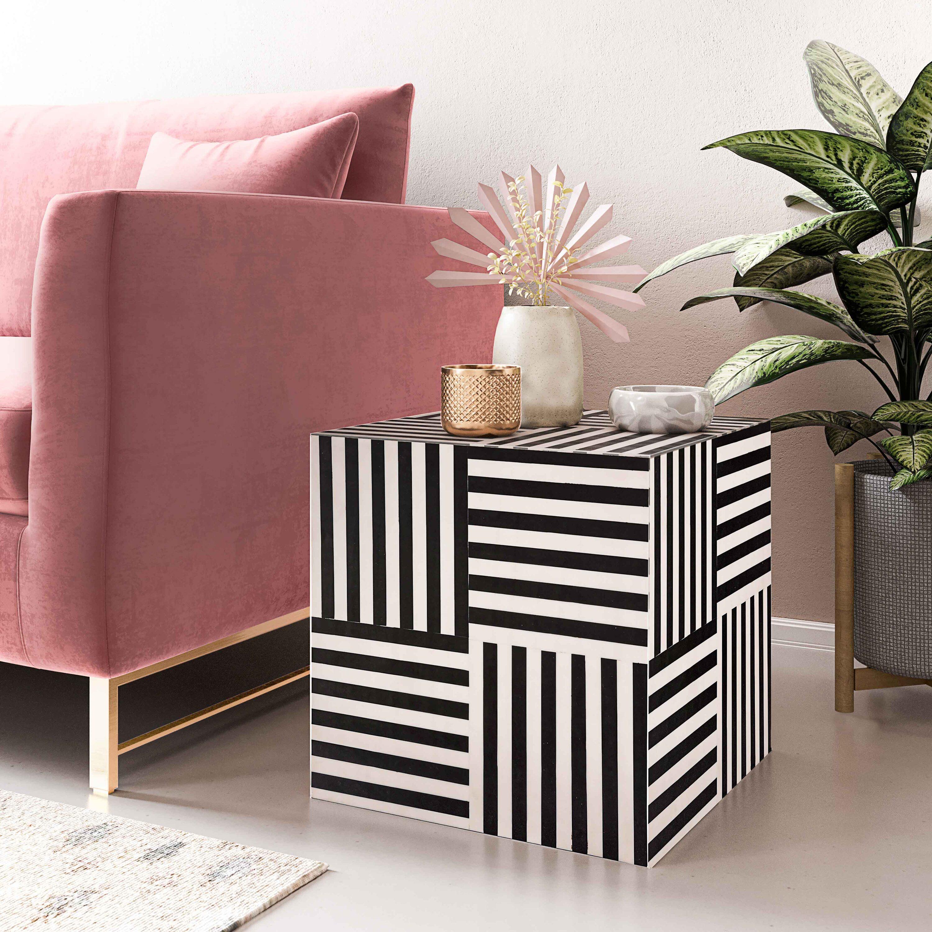 TOV Furniture Cube Black and White Side Table