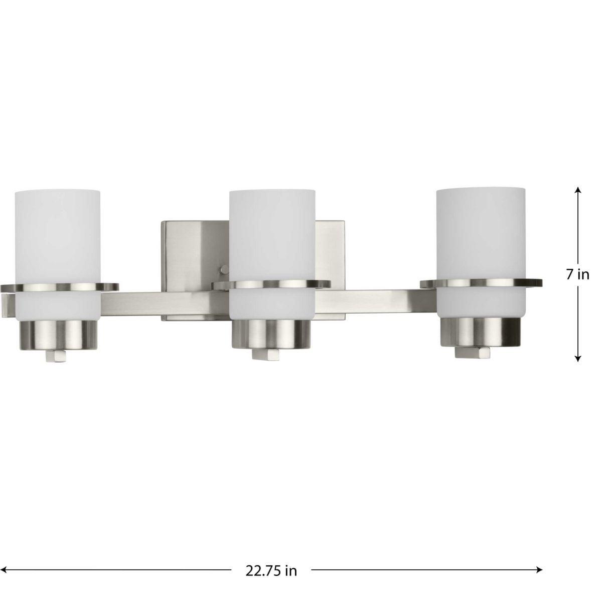 Progress Lighting Reiss 3-Light Vanity Light, Brushed Nickel, White Glass Shade