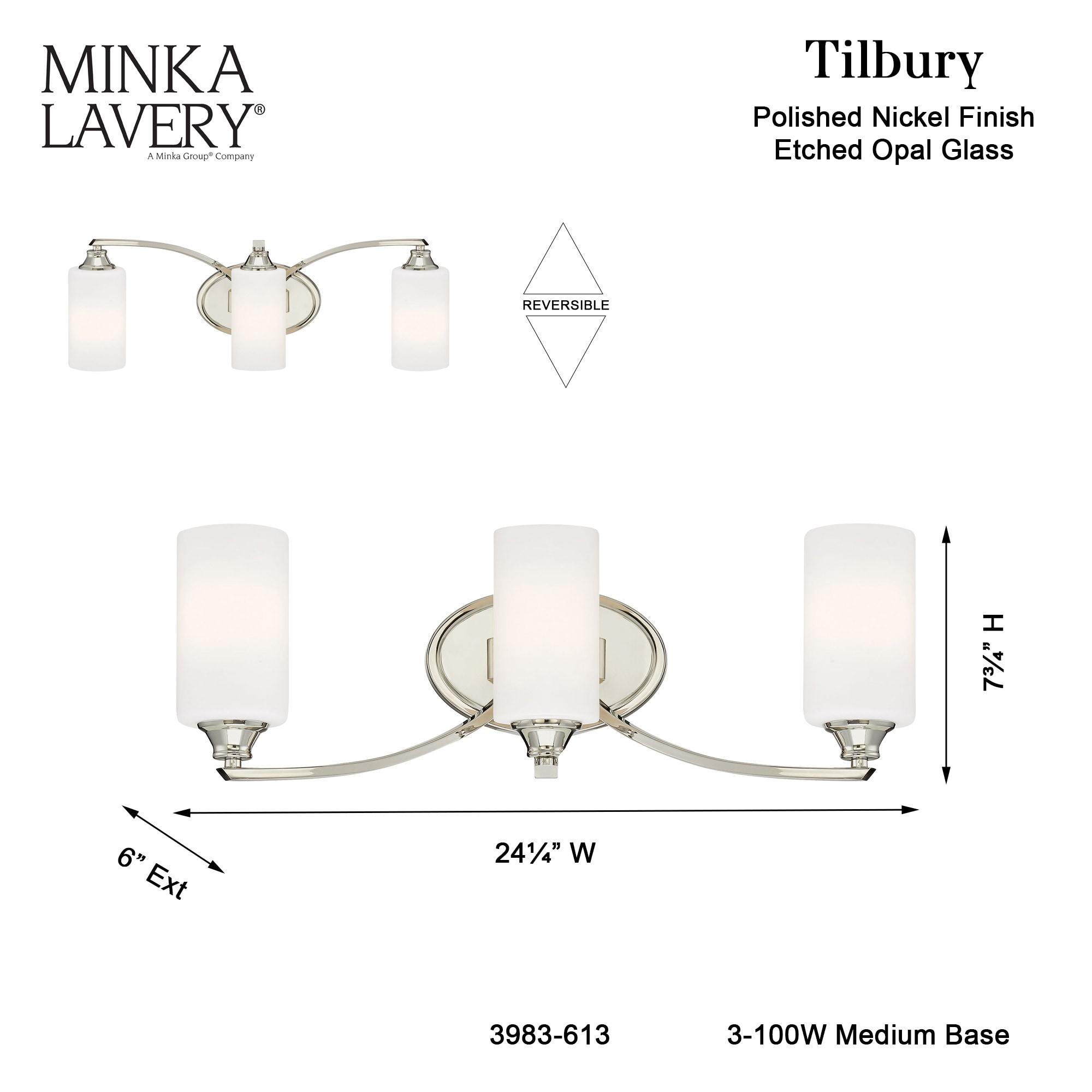 Minka Lavery Modern Wall Light Polished Nickel Hardwired 24 1/4" 3-Light Fixture Etched Opal Glass for Bathroom Vanity Living Room