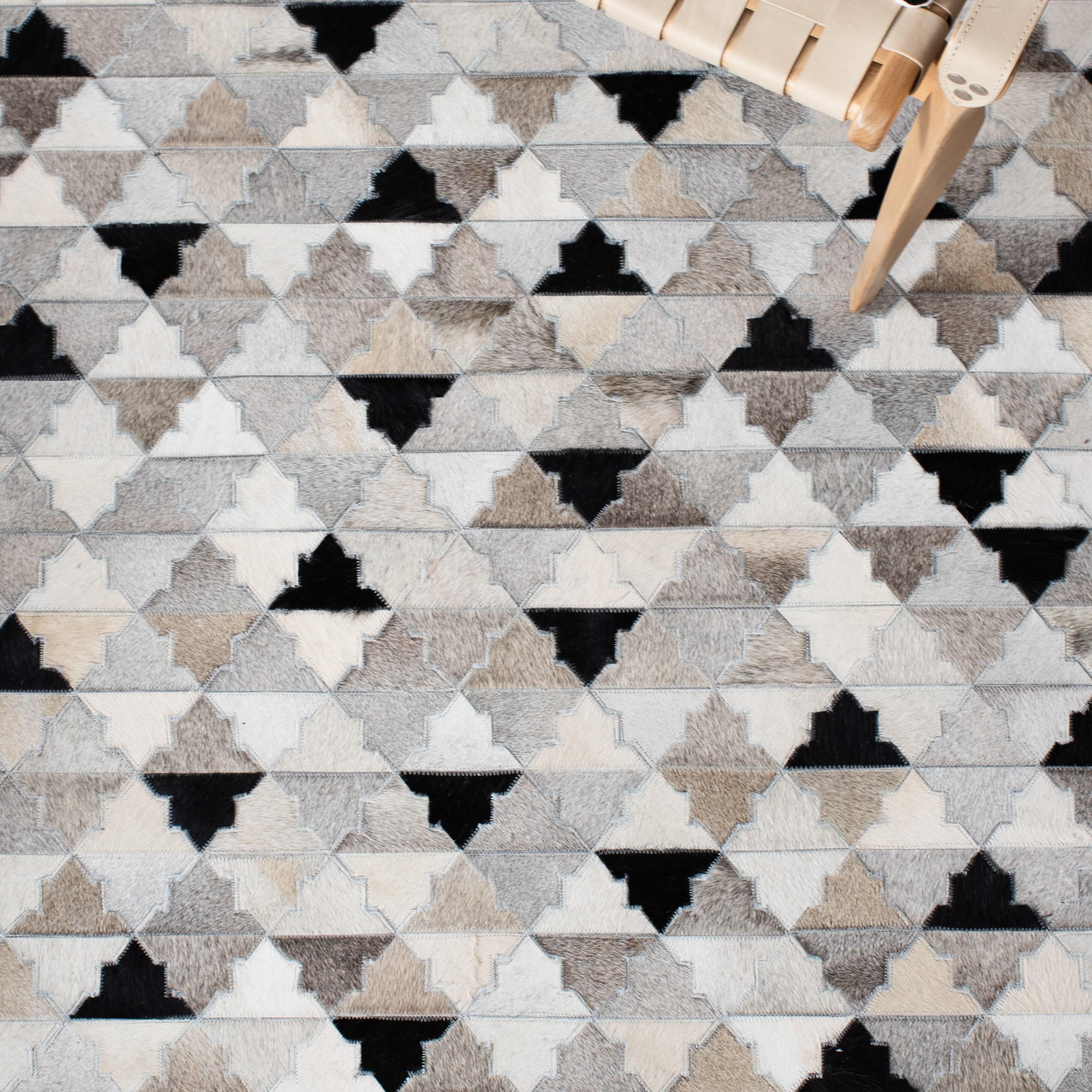 Brentnal Flat Weave Hair On Leather Geometric Rug