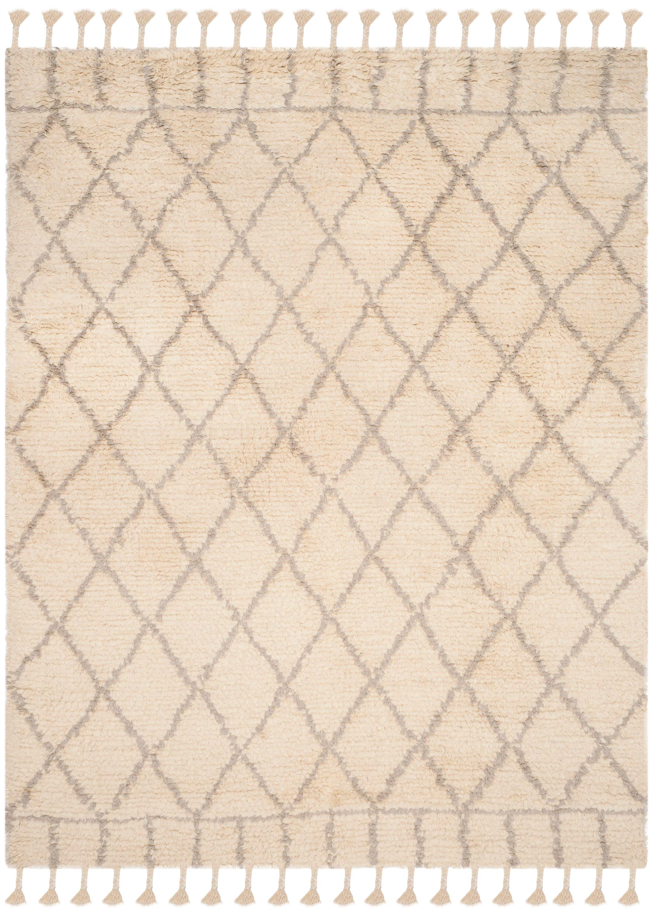 Safavieh  Handmade Casablanca Shag Domenica Tribal Wool Rug Ivory/Light Grey 8'  x  10' 8' x 10' Indoor,Handmade Living Room,Bedroom,Dining Room Grey