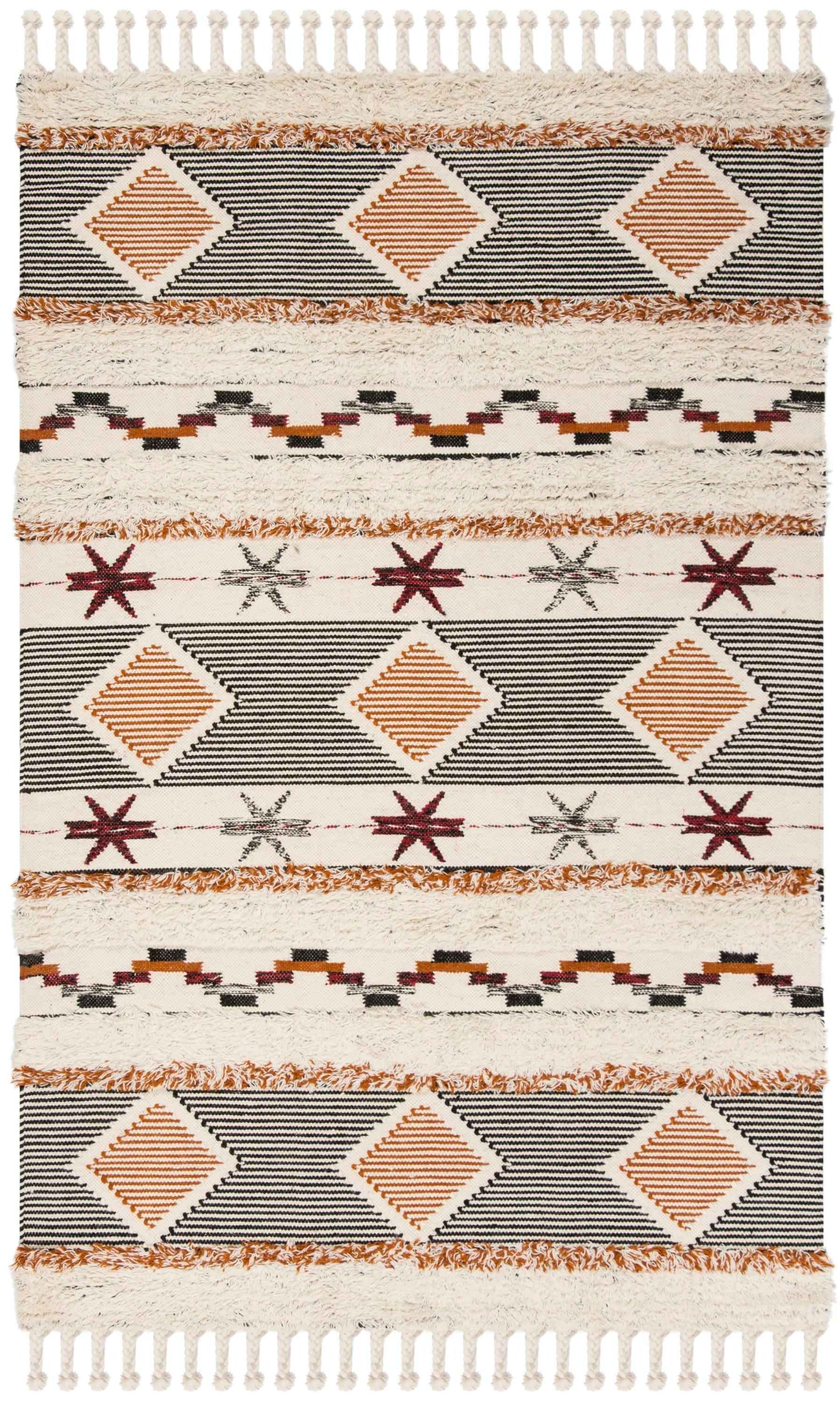 Kenya KNY904 Hand Knotted Area Rug - Ivory/Black-Orange - 6'x9' - Safavieh