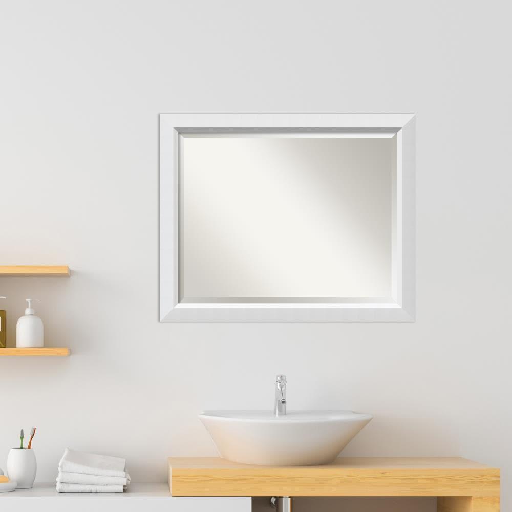 32" x 26" Blanco Wood Framed Bathroom Vanity Wall Mirror White - Amanti Art: Satin Finish, No Assembly Required