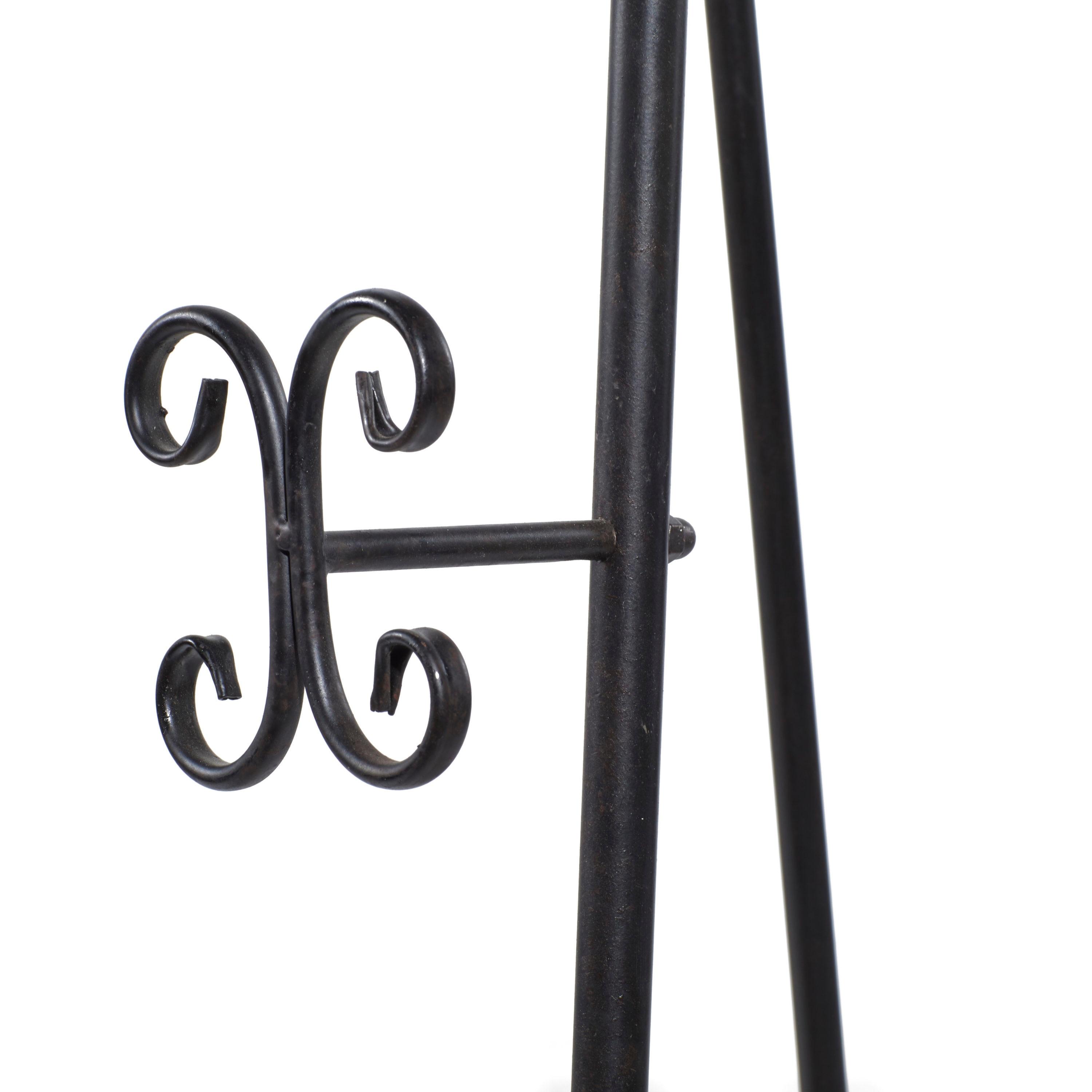 DecMode Traditional Black Metal Easel with Fleur de Lis Designs and Support Chain, 23"W x 66"H