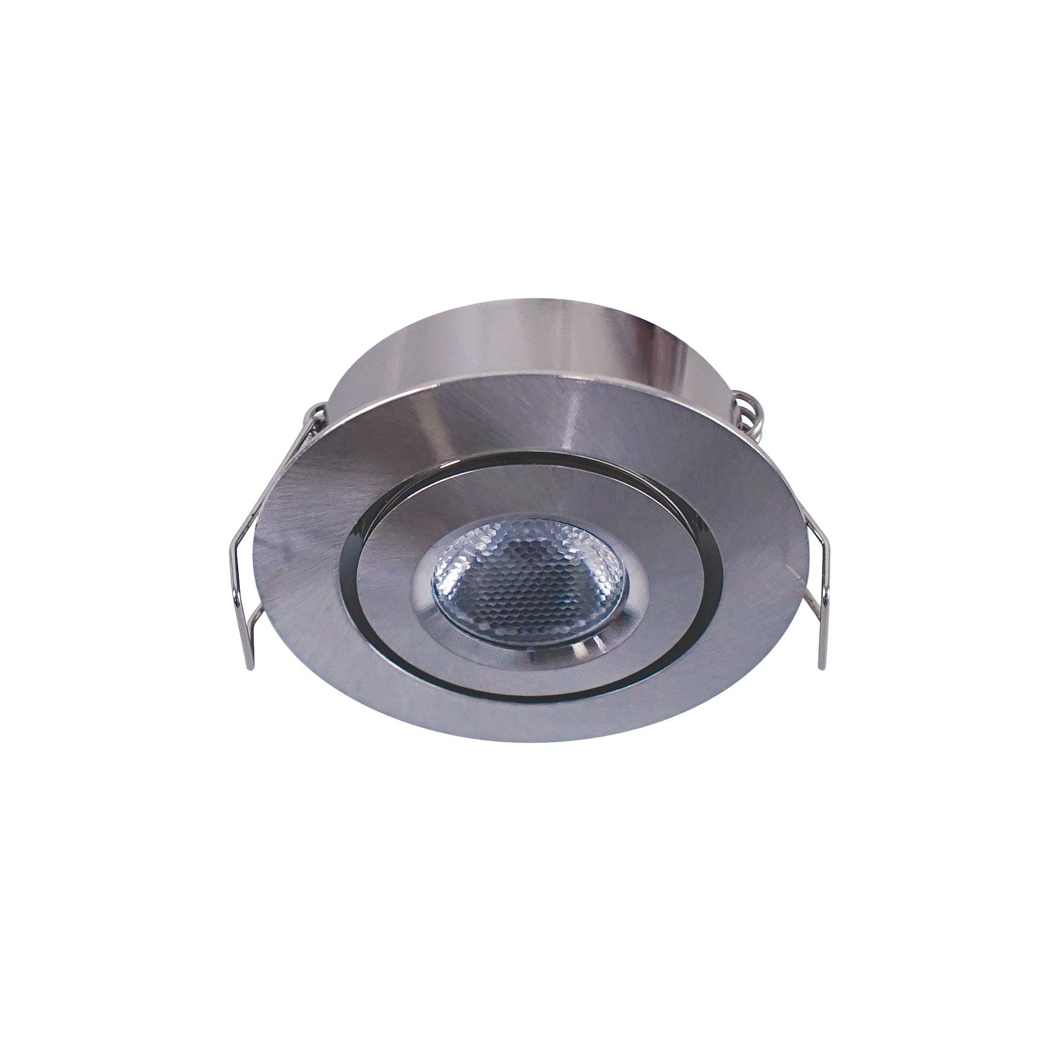 Swivel Recessed Under Cabinet LED Puck Light, 2700K, Brushed Steel Undercabinet Puck Light