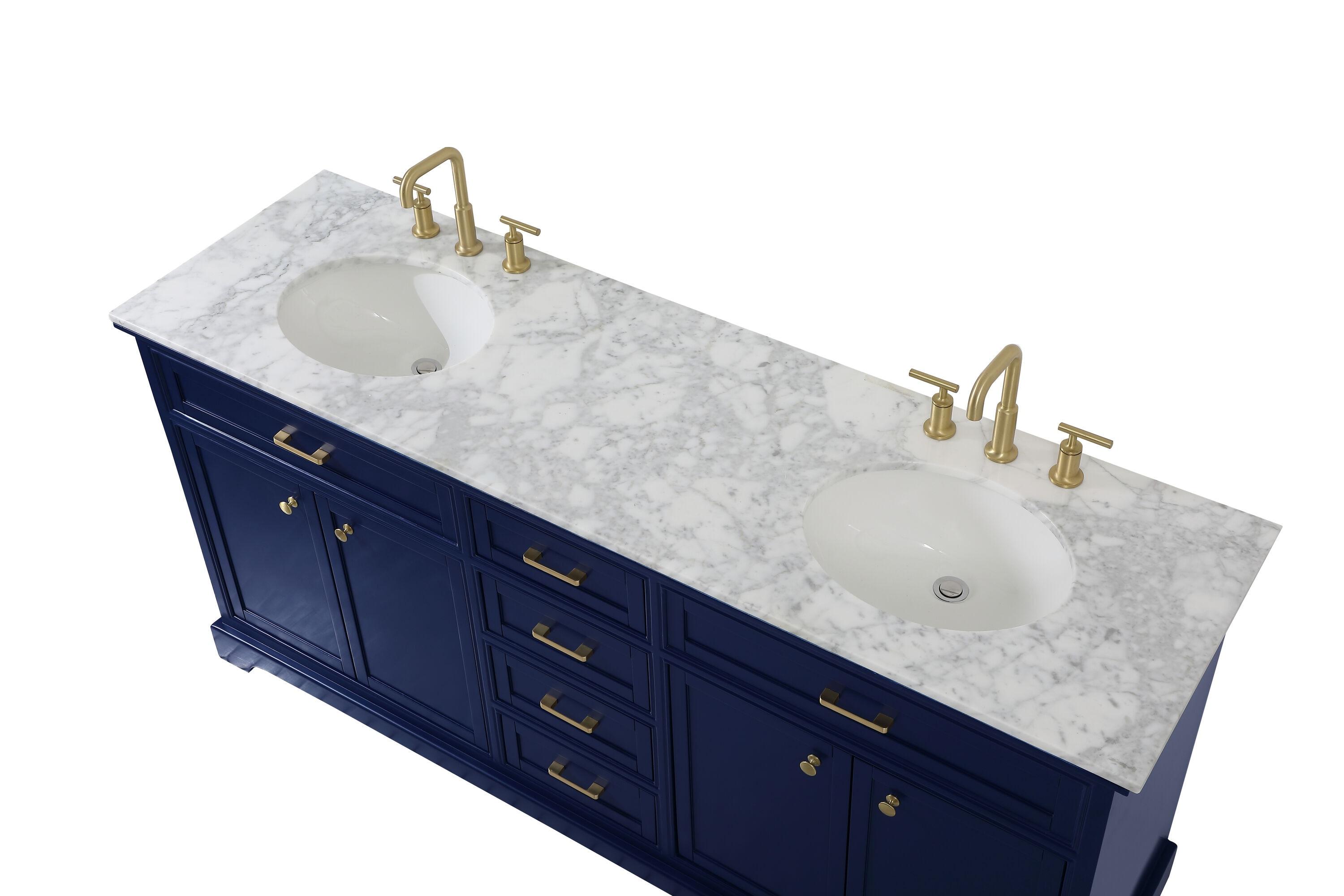 Elegant Decor Americana 72" Metal MDF Marble Double Bathroom Vanity in Blue
