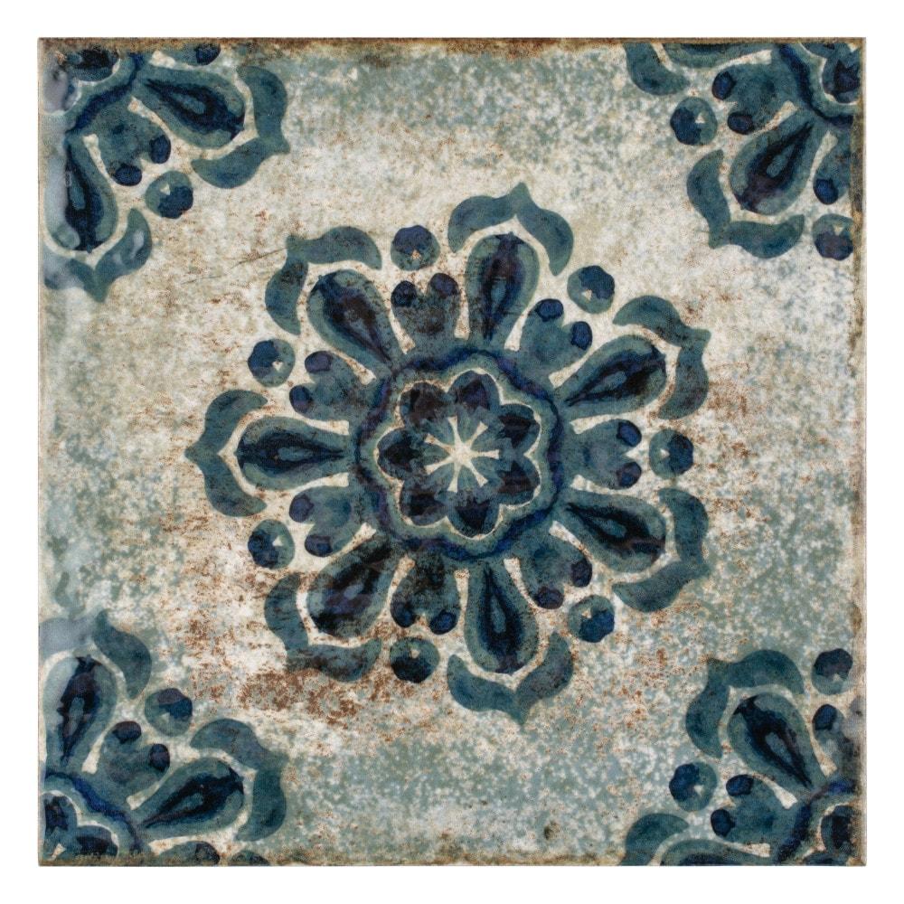 Livorno Blue Floral 7.88" Ceramic Wall Tile