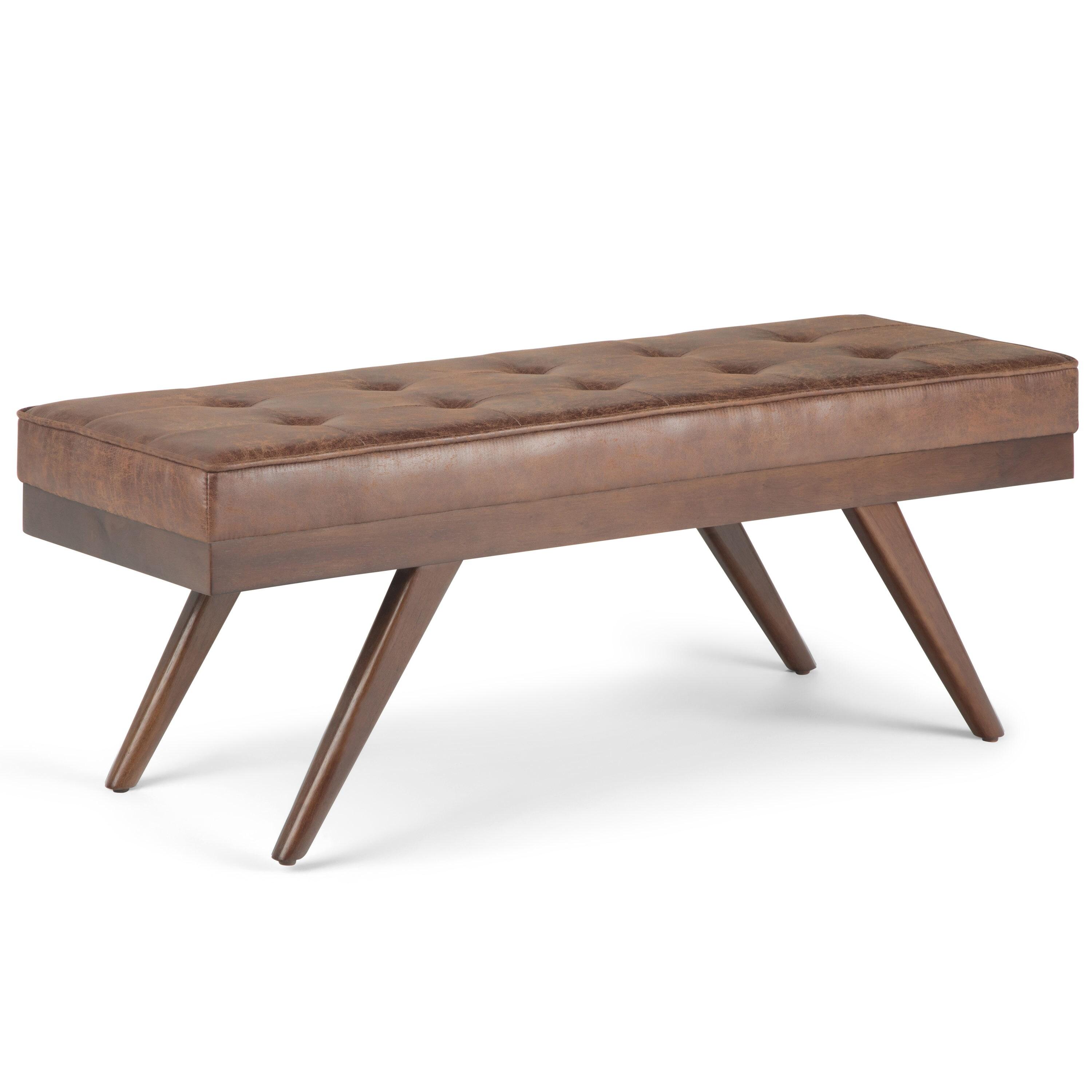 Simpli Home Pierce Solid Hardwood Mid Century Ottoman Bench In Distressed Umber Brown