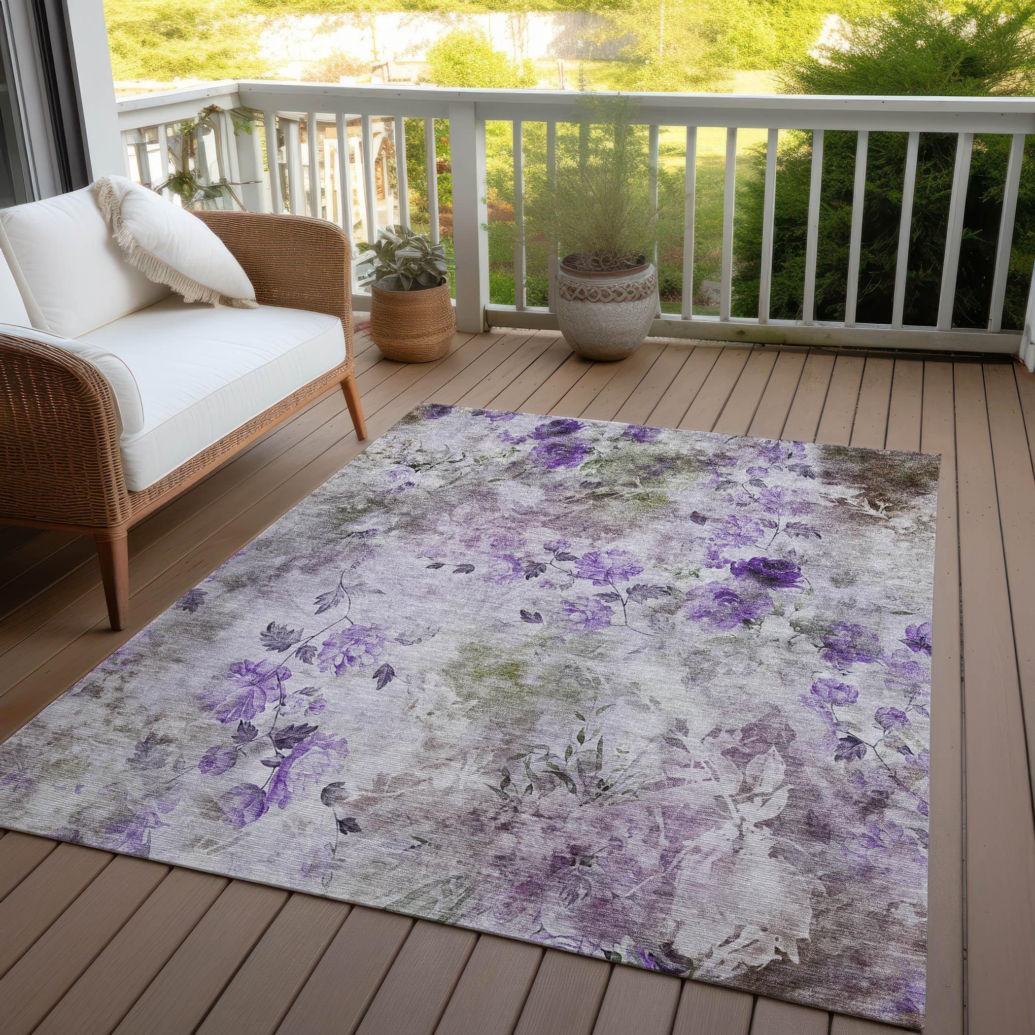 Addison Rugs Chantille Indoor/Outdoor Transitional Floral Purple Washable Rectangle Rug, 5' x 7'6"