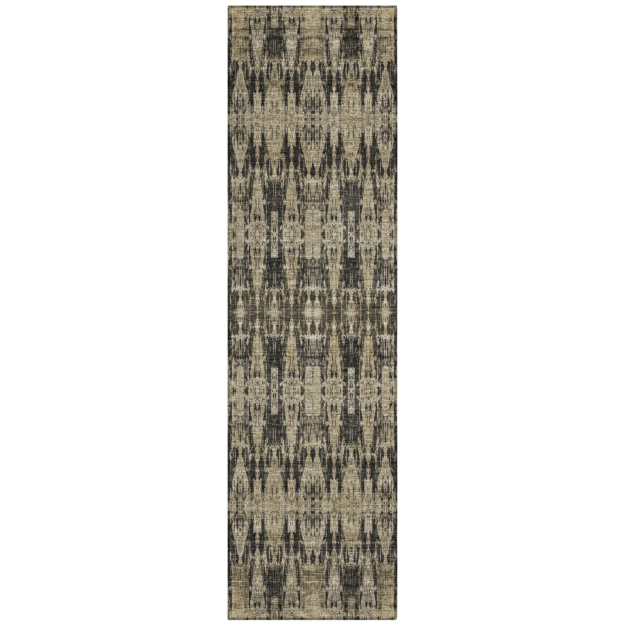 Black and Beige Moroccan Motif Washable Runner Rug