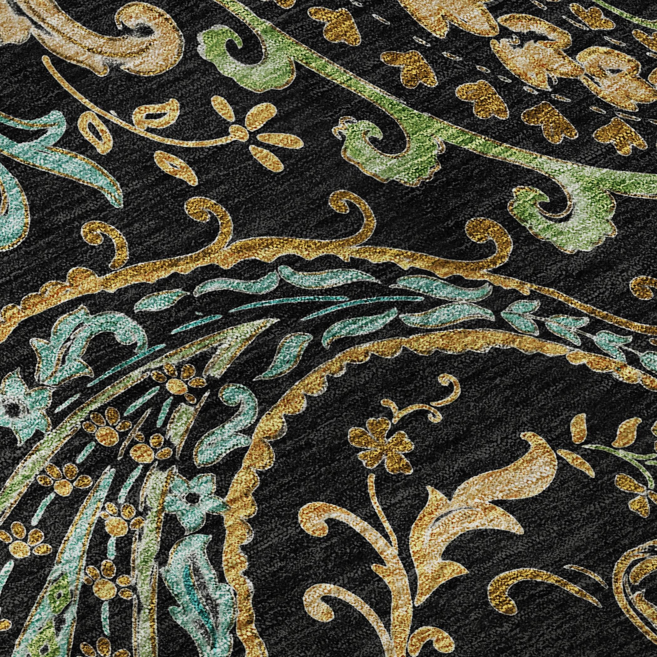 Addison Rugs Mayfield Washable Transitional Paisley Black Runner Rug, 2'3" x 7'6"