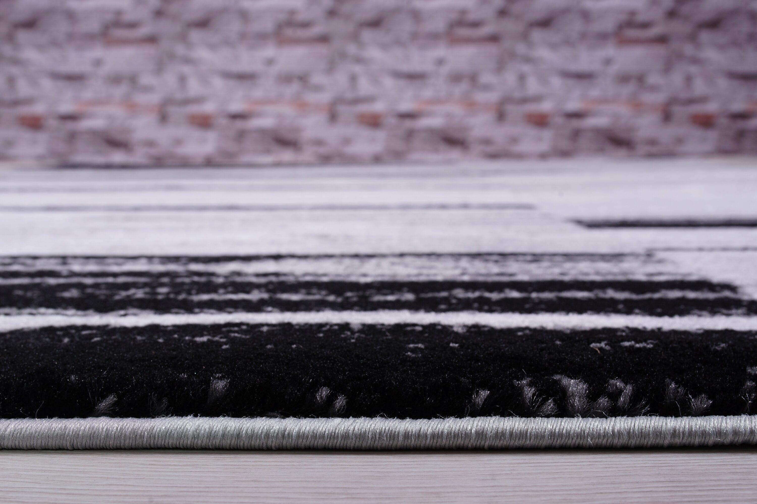 MDA Home Anatolia 5'x8' Stripe Transitional Fabric Area Rug in White/Black