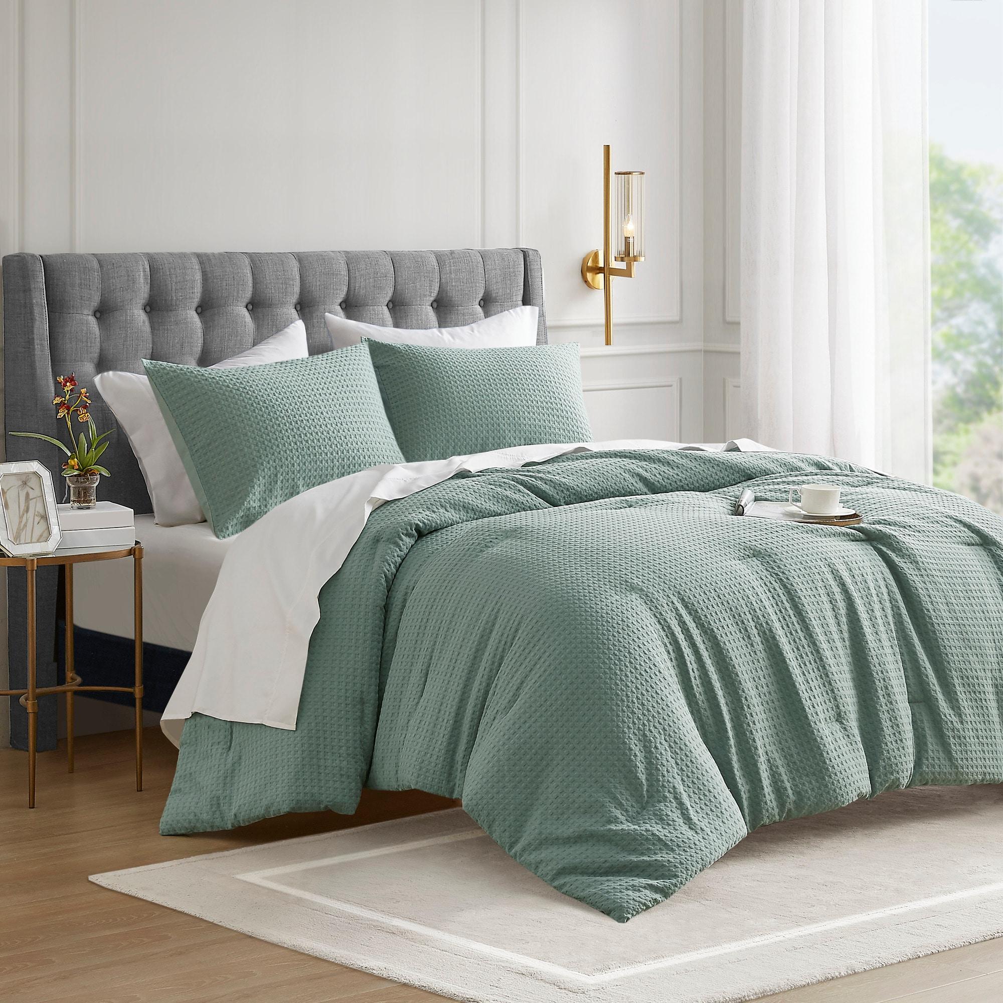 Comfort Spaces Sage Green Queen Comforter Set - 3 Pieces Breathable Dotted Weave Texture Comforter Sets, Modern Farmhouse Boho Comforter & Shams, All Season Microfiber Queen Bed Set, Full/Queen