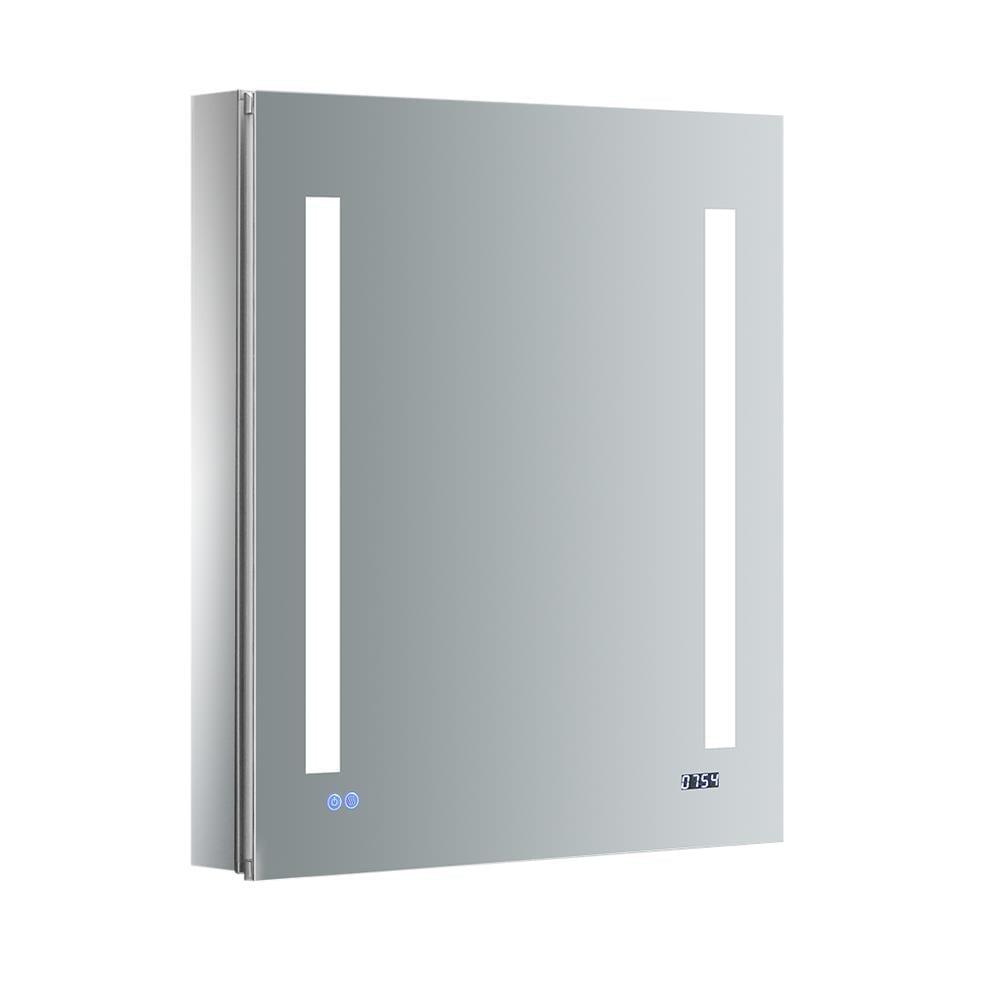 Modern 24"x30" Aluminum Frameless Mirrored Medicine Cabinet with LED & Clock