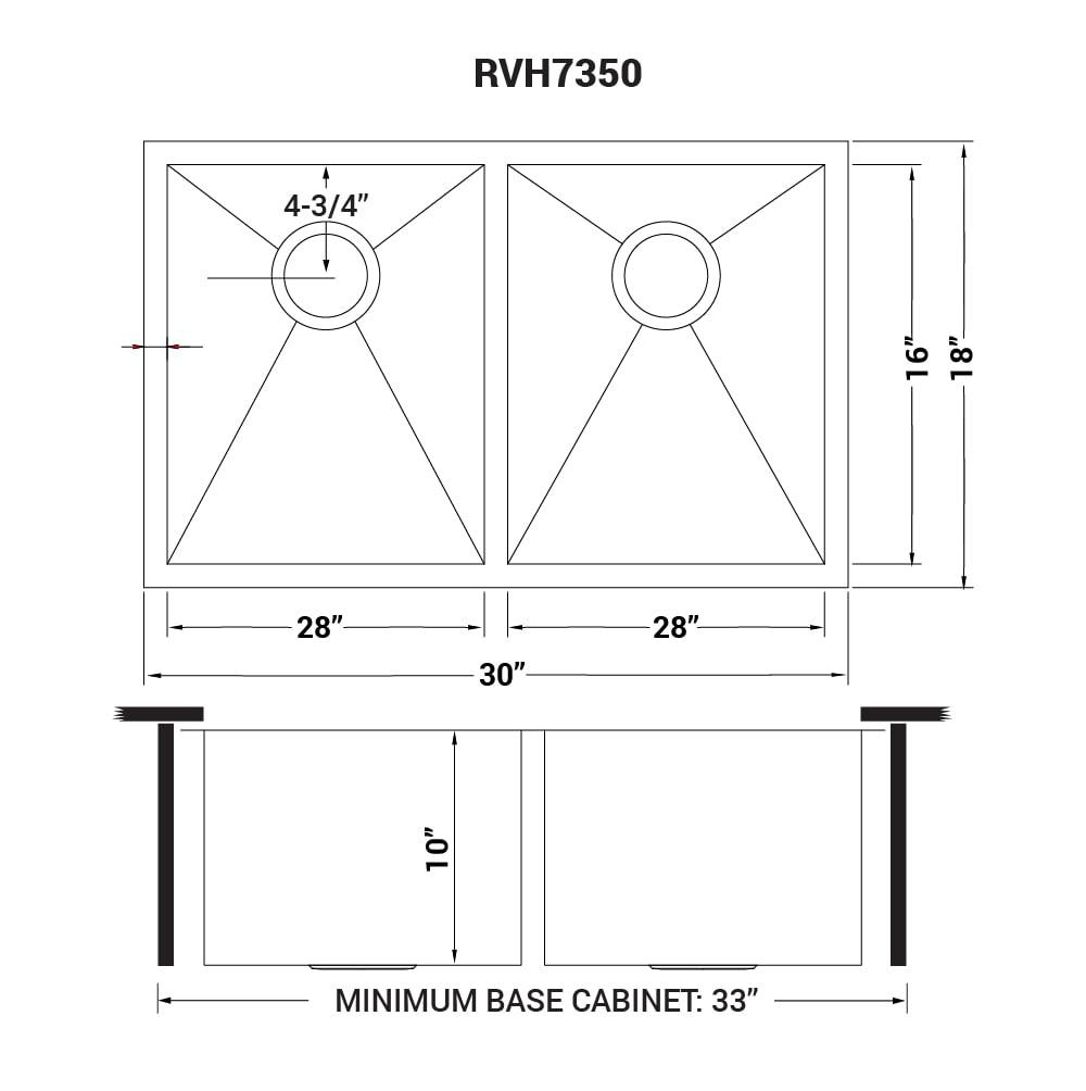 Ruvati 30-inch Undermount 50/50 Double Bowl Zero Radius 16 Gauge Stainless Steel Kitchen Sink