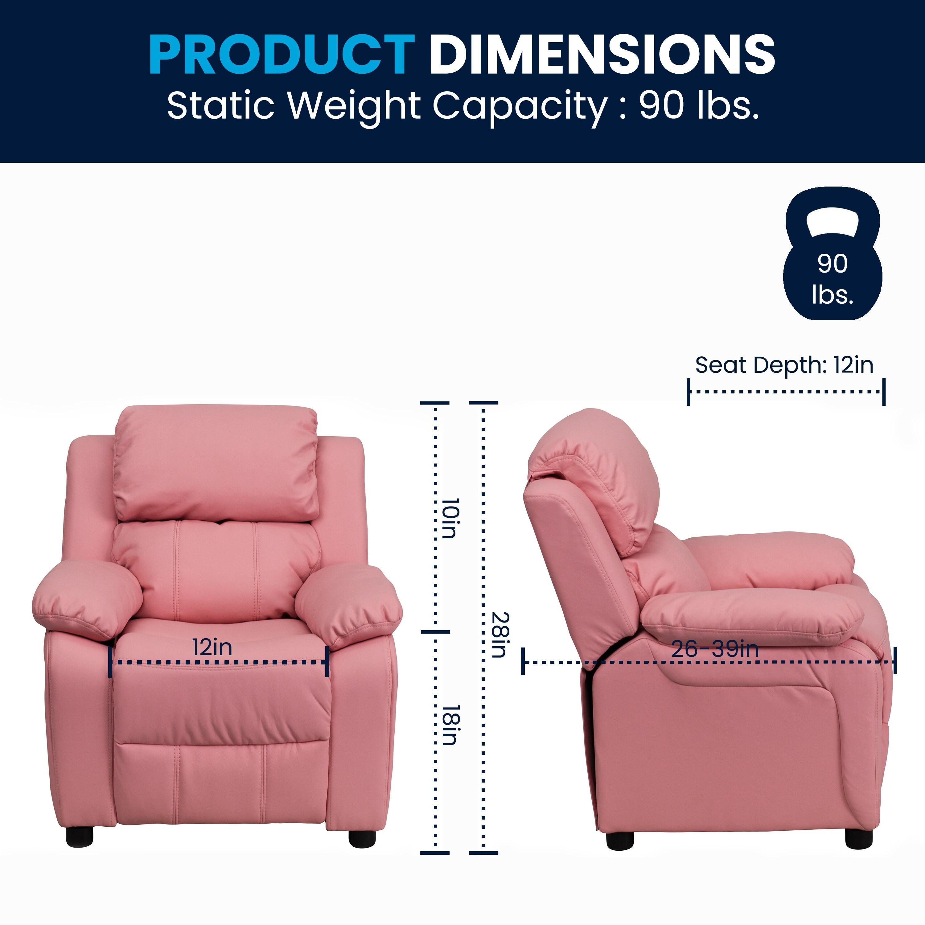 Flash Furniture Charlie Deluxe Padded Contemporary Pink Vinyl Kids Recliner with Storage Arms