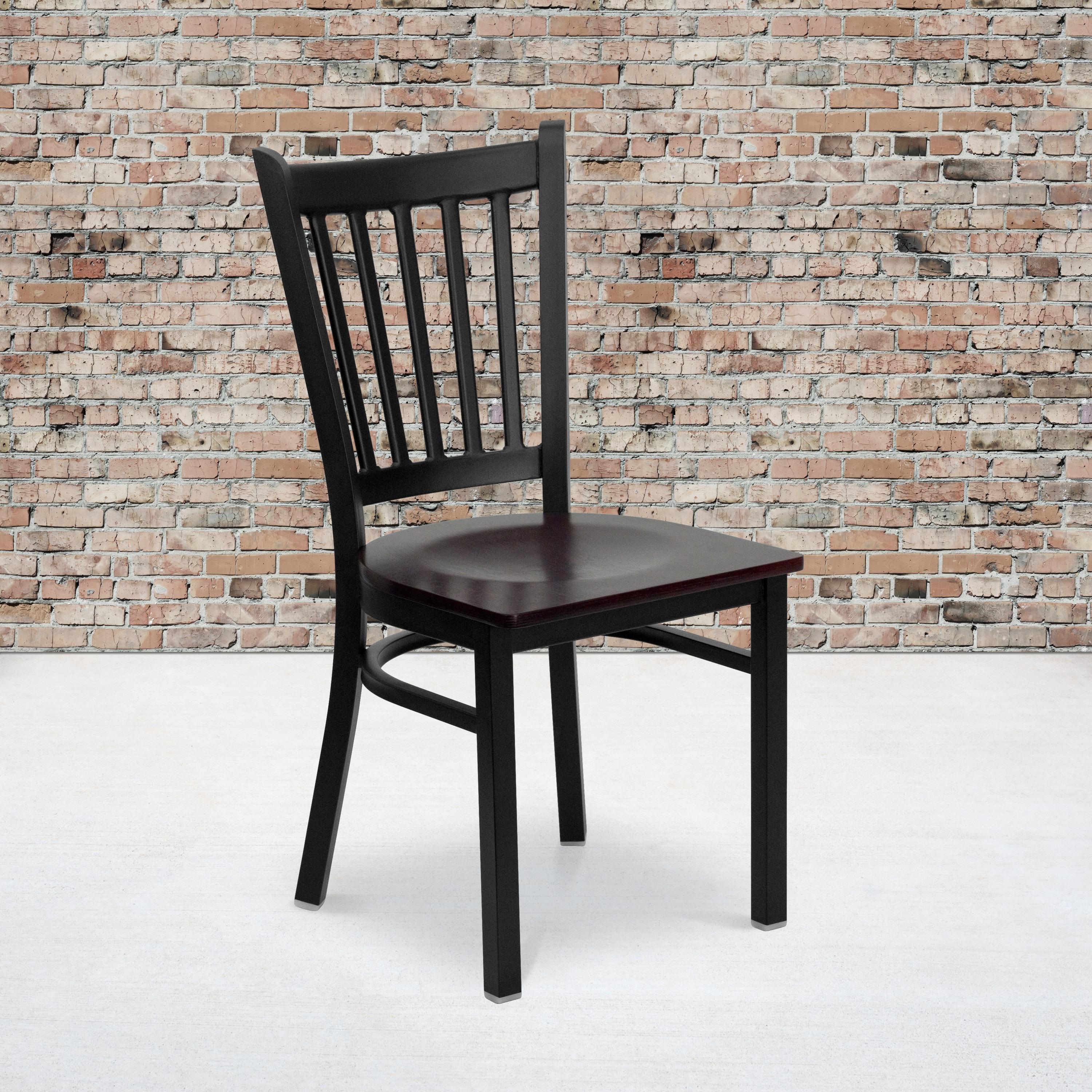 Flash Furniture HERCULES Series Black Vertical Back Metal Restaurant Chair - Mahogany Wood Seat