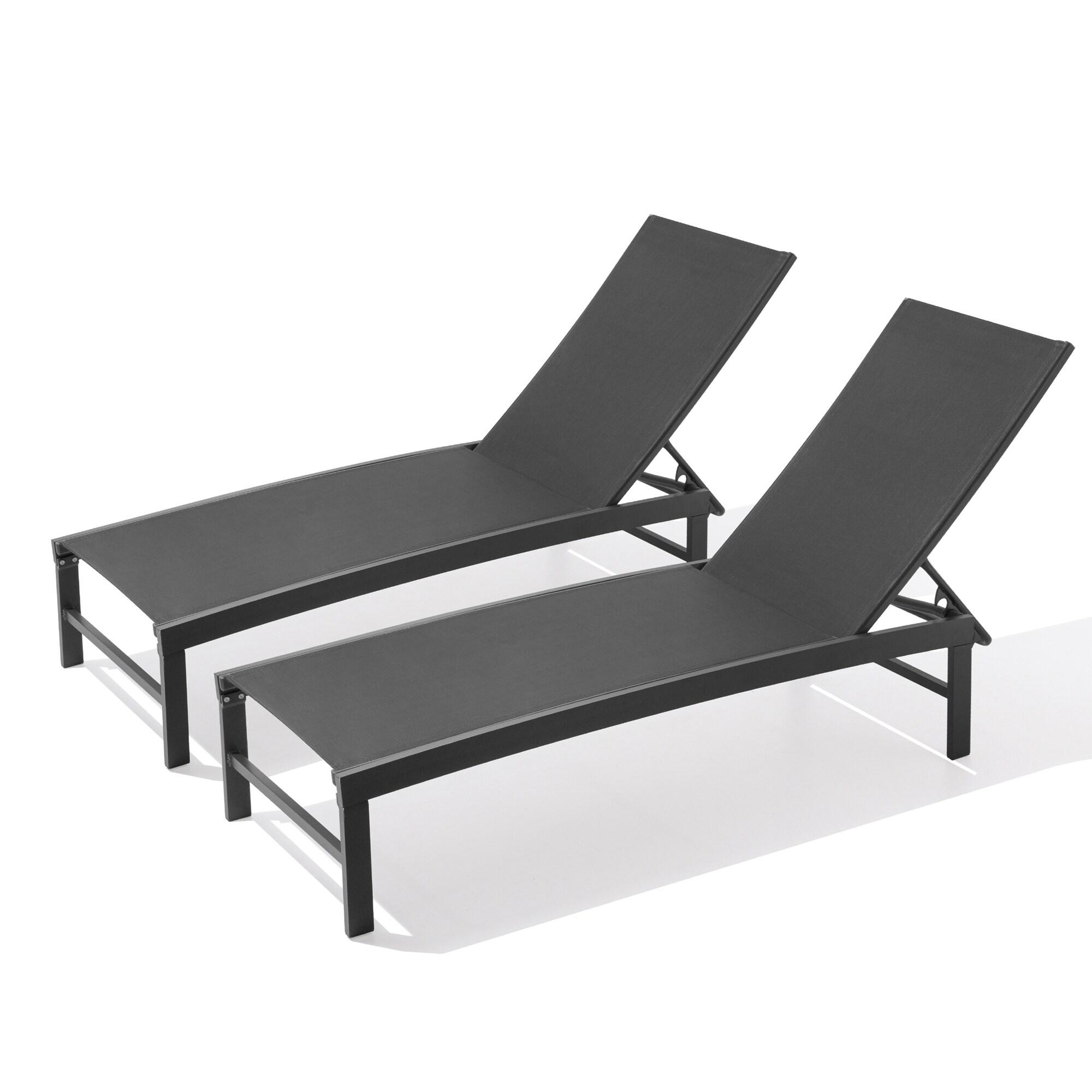 Pellebant 2PCS Patio Lounge Chairs Outdoor Lounge Chair with Wheels, Black