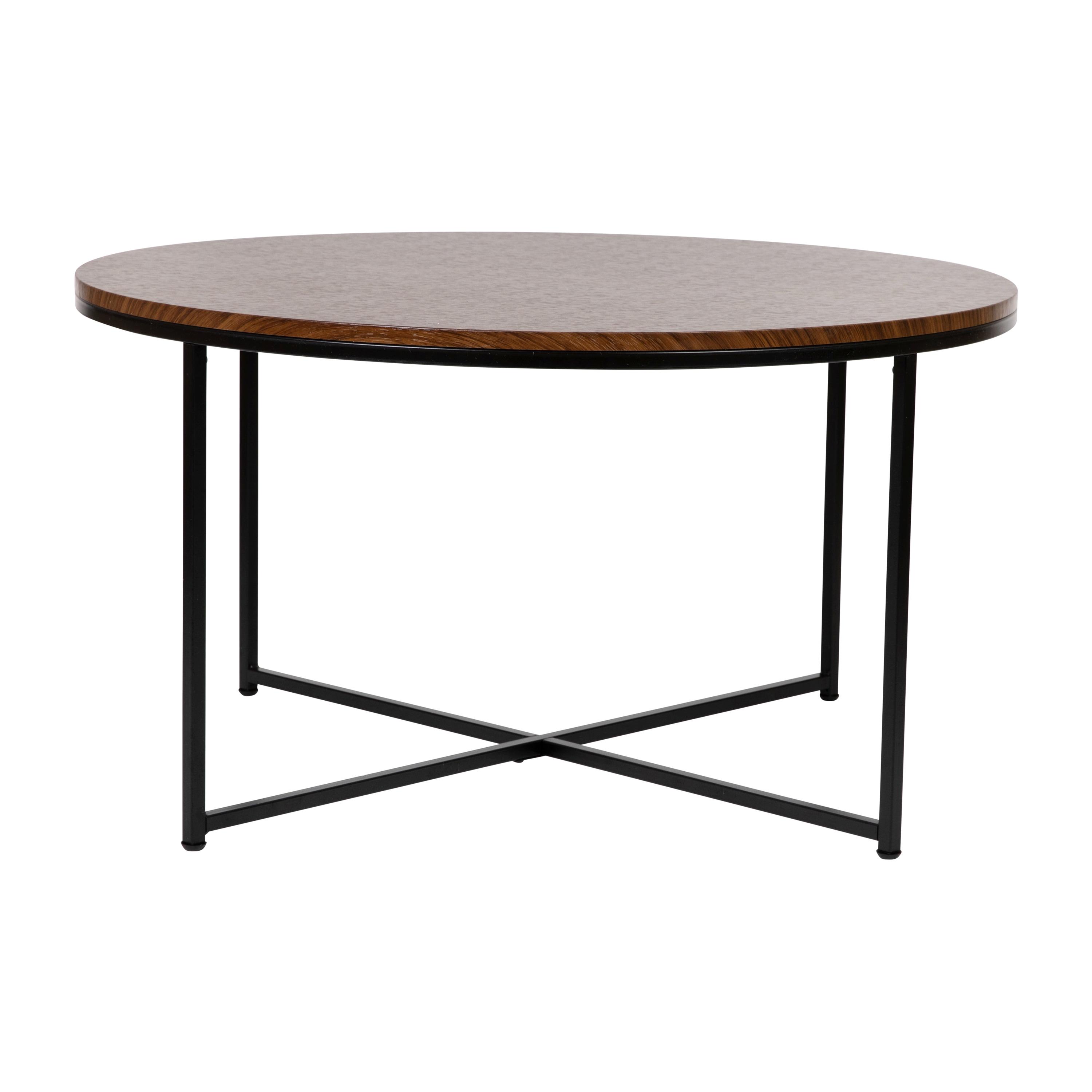 Flash Furniture Hampstead Collection Coffee Table - Modern Walnut Finish Accent Table with Crisscross Matte Black Frame