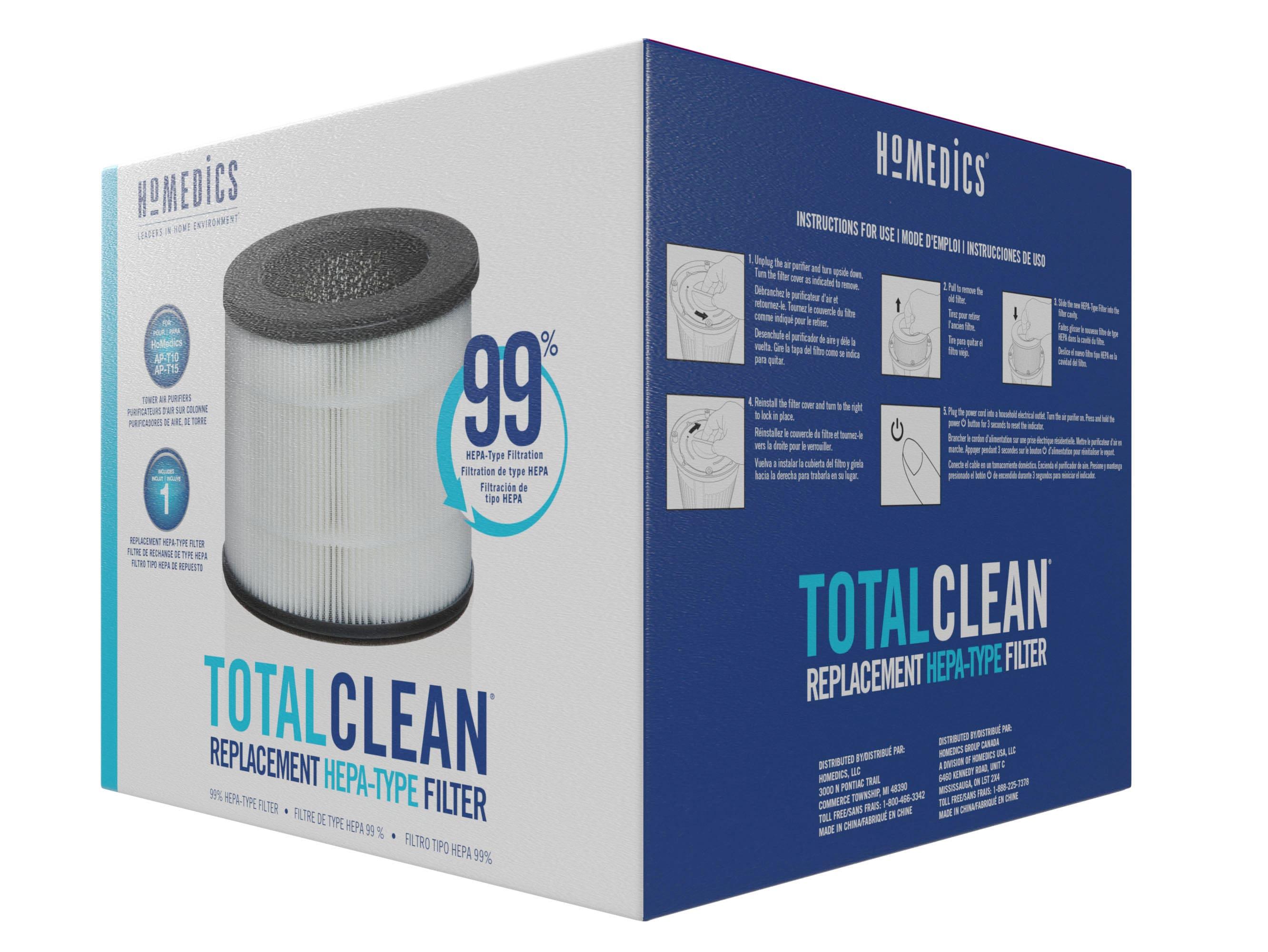 Homedics Replacement HEPA-type filter for AP-T10 and AP-T12: Captures Allergens, Compatible with HoMedics Air Purifiers