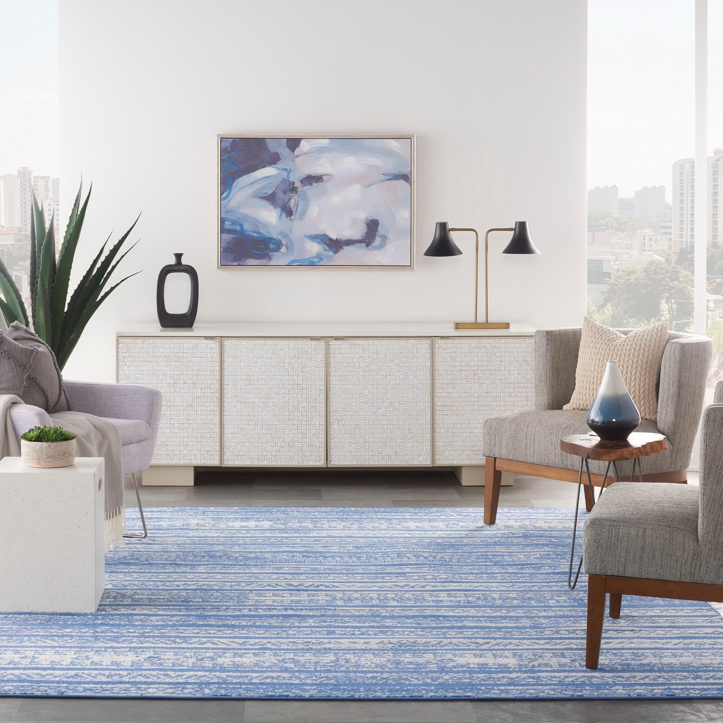 Pleasanton Abstract Blue/Ivory Area Rug