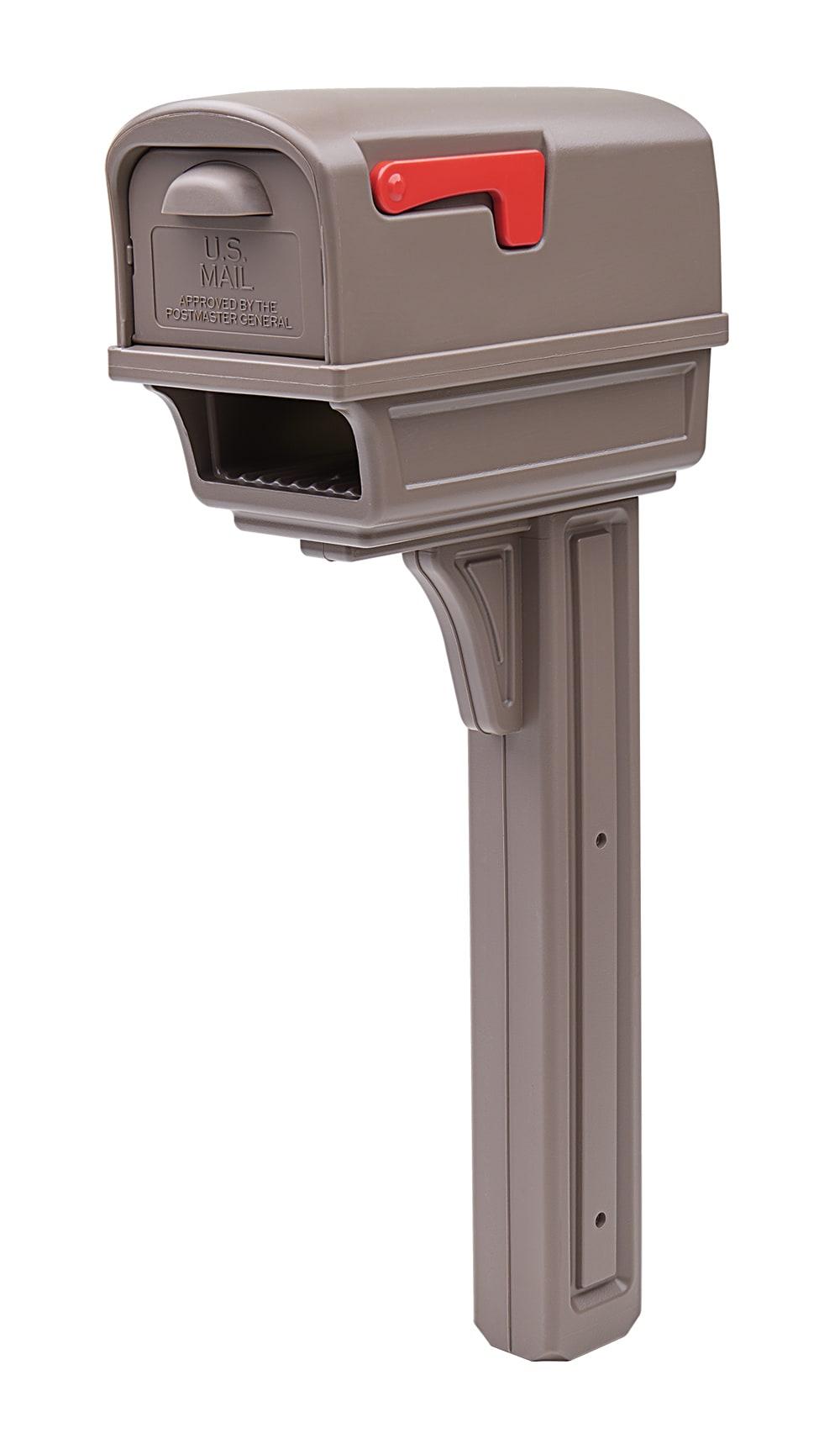 Mocha Medium Plastic Post Mount Mailbox with Bronze Hardware