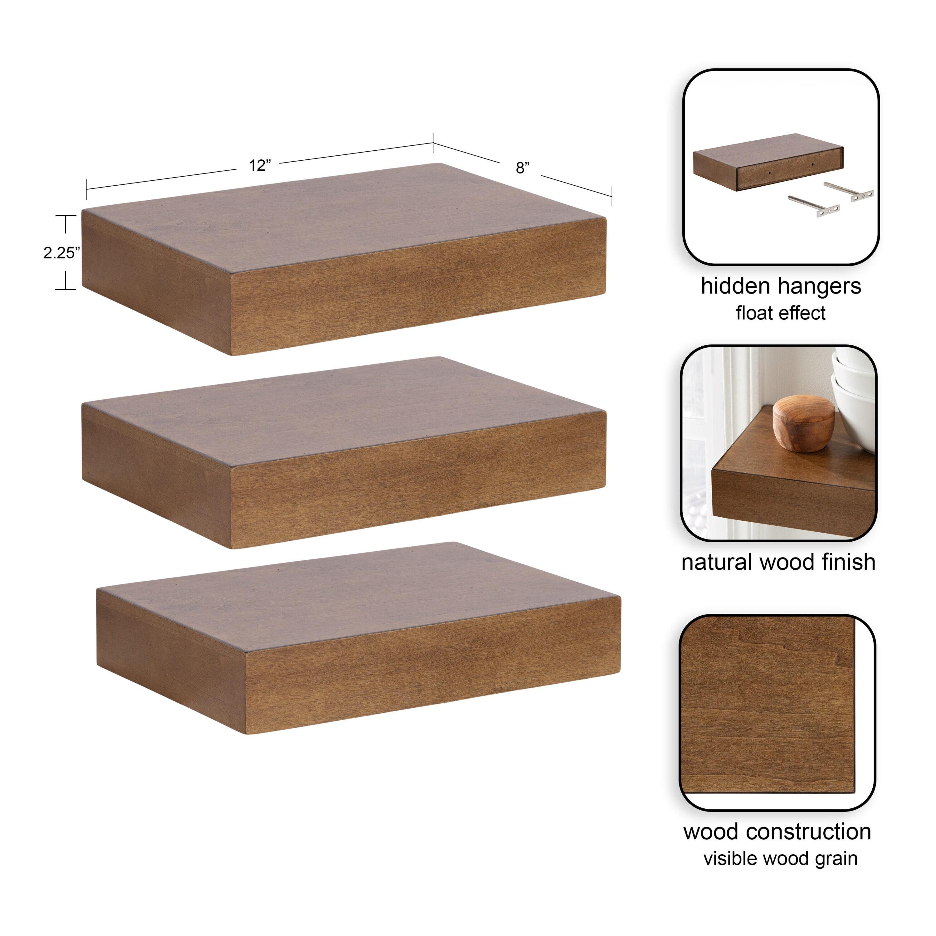 Kate & Laurel All Things Decor (Set of 3) 12" Havlock Wood Floating Shelves Rustic Brown