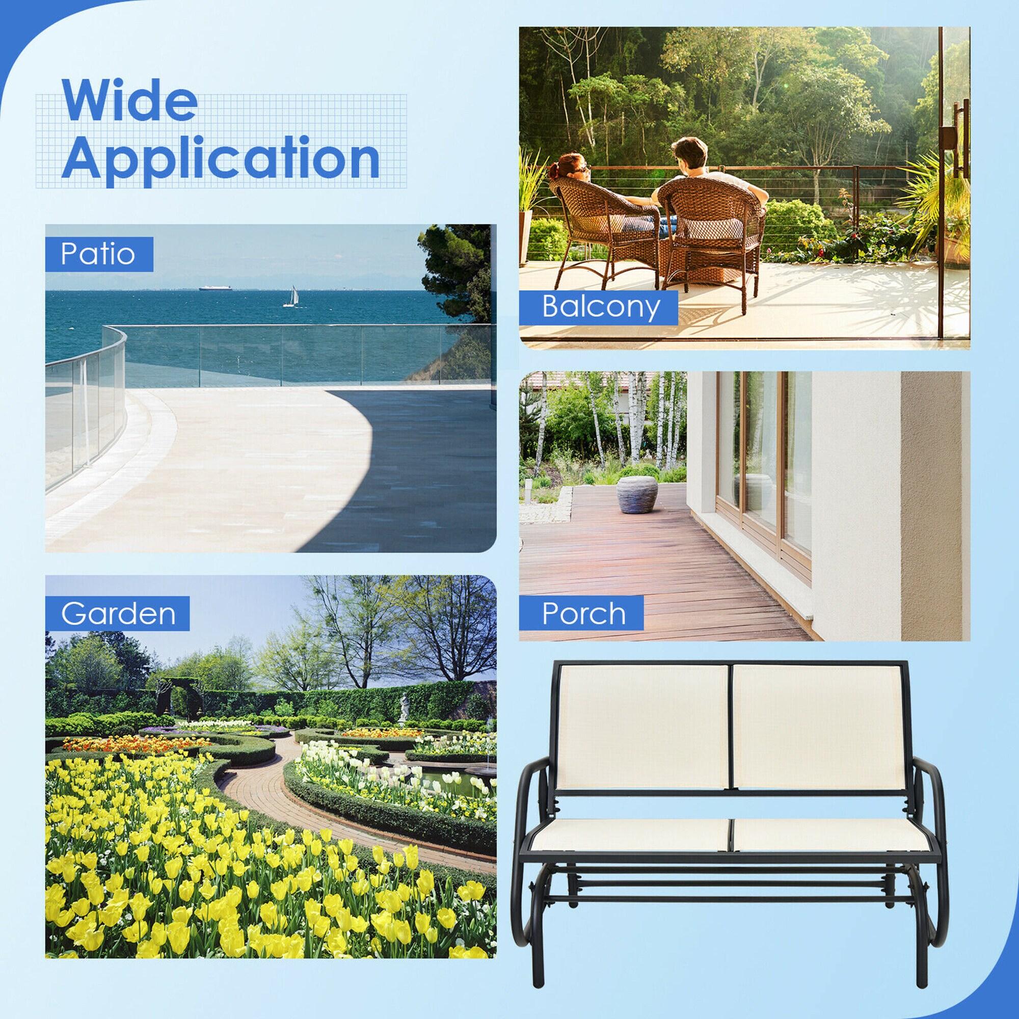 Costway Patio Swing Glider Bench Loveseat Rocking Chair Backyard Poolside Beige