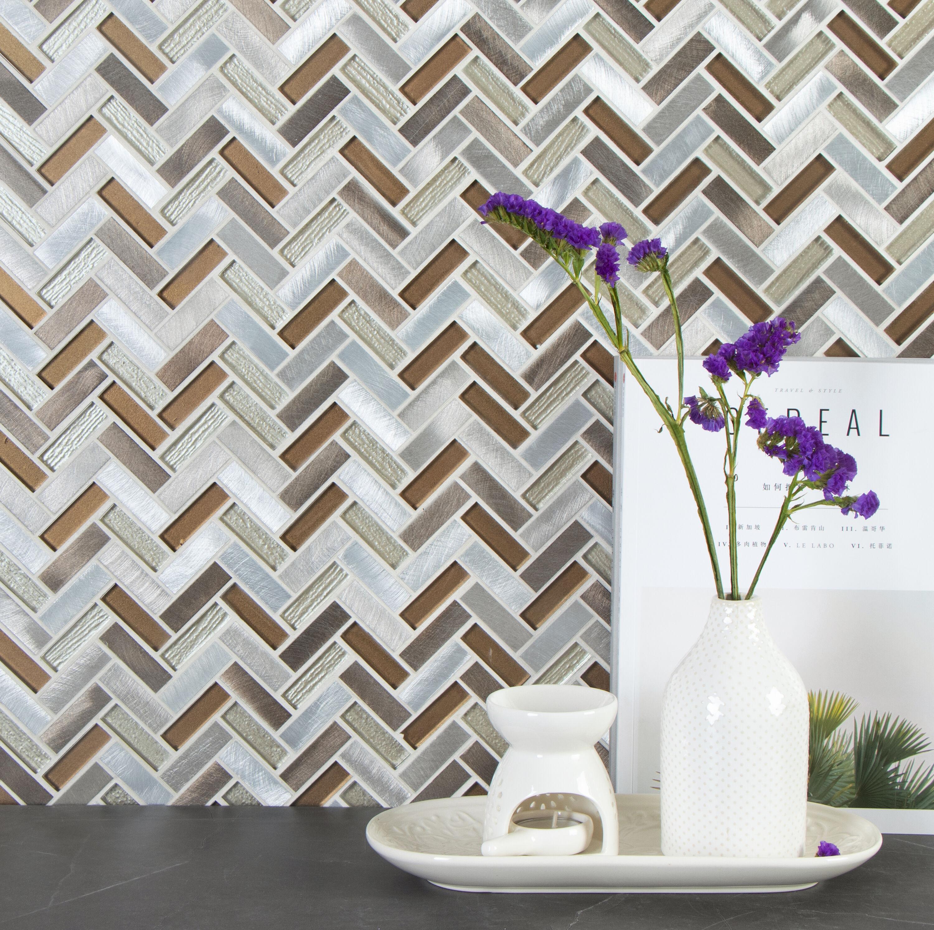 Twilight Series 0.5" x 2" Straight Edge Metal and Glass Mosaic Tile