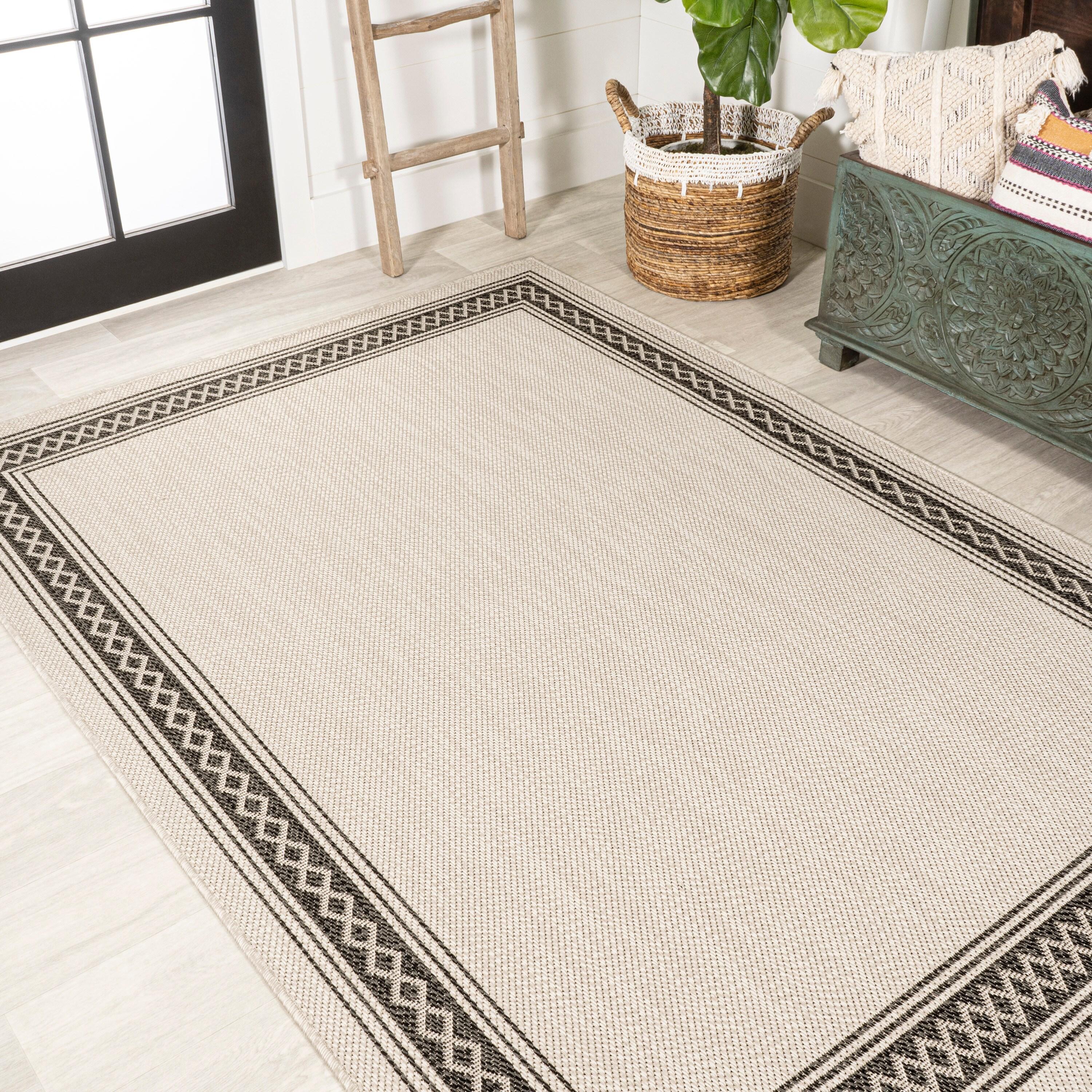 3' x 5' Lucia Classic Diamond Border Indoor/Outdoor Area Rug, Cream/Black - JONATHAN Y