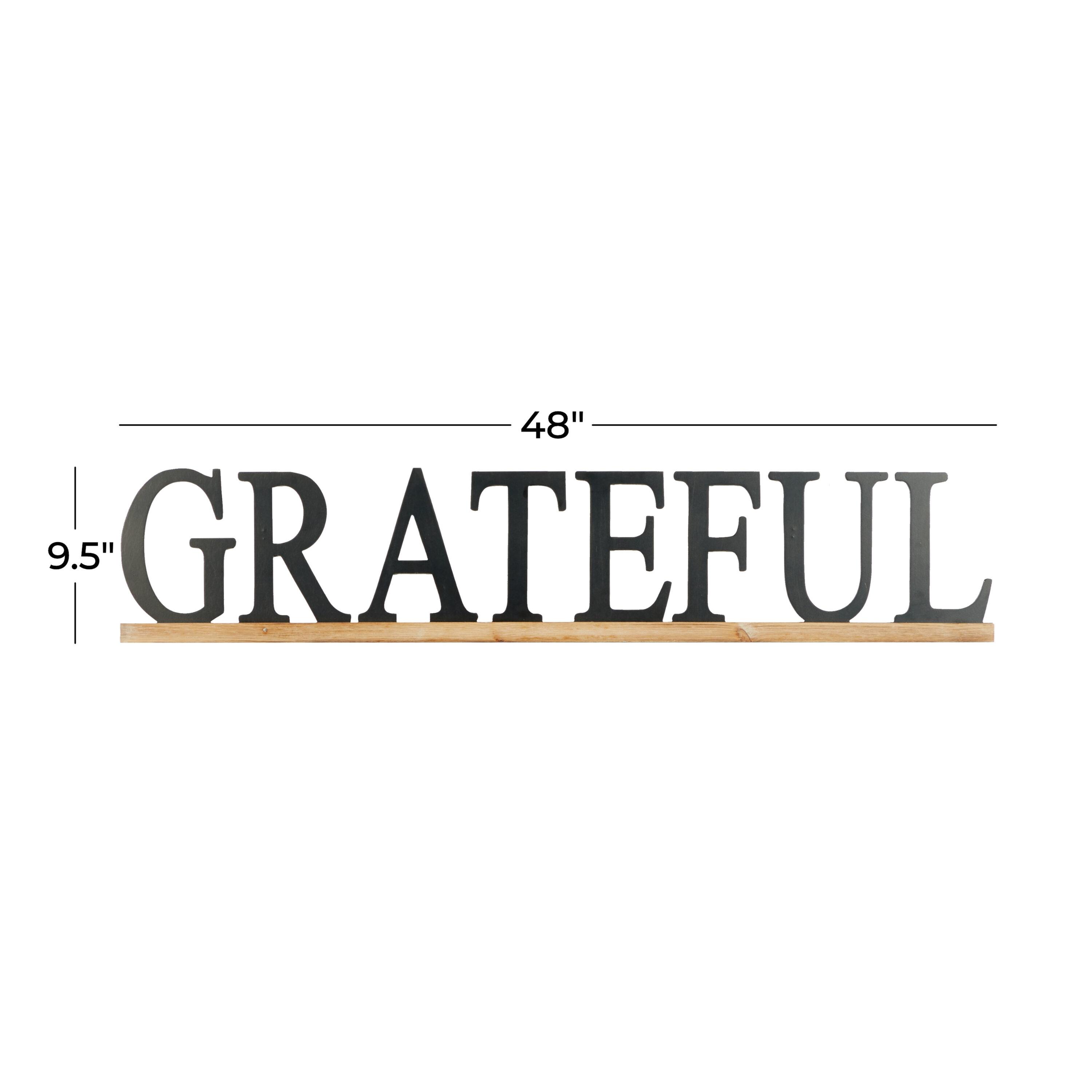 DecMode Black Wood Grateful Sign Wall Decor