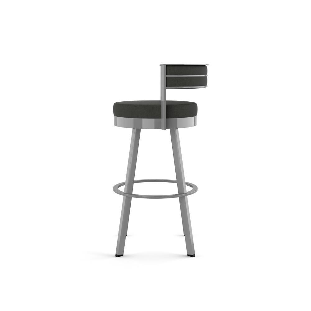 Amisco Browser 30 In. Swivel Bar Stool - Charcoal Grey Polyester / Metallic Grey Metal