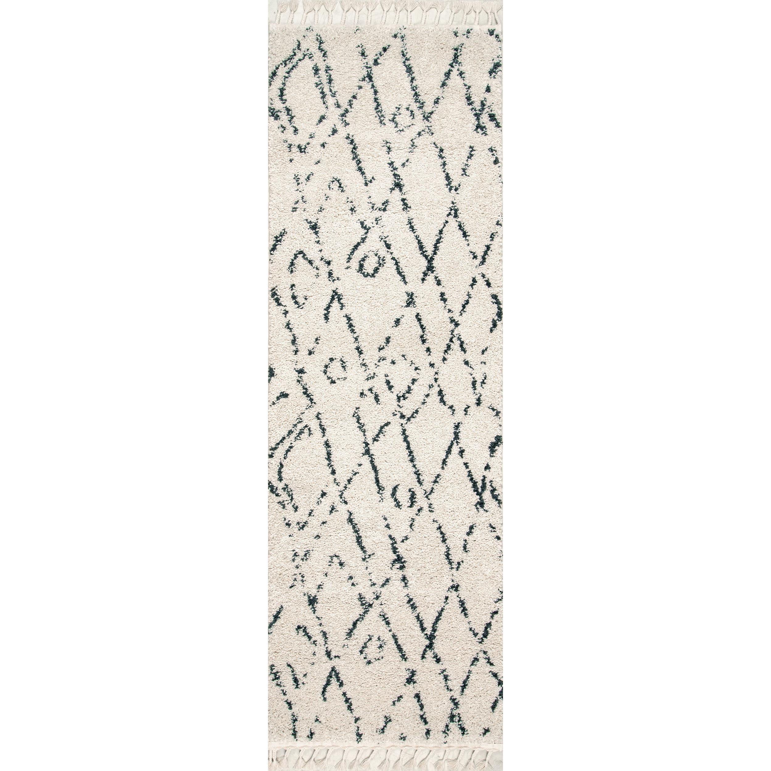 Nuloom Nieves Moroccan 2x8 Runner Indoor Area Rug for Living Room Bedroom Dining Room Entryway Hallway, Off White/Dark Grey
