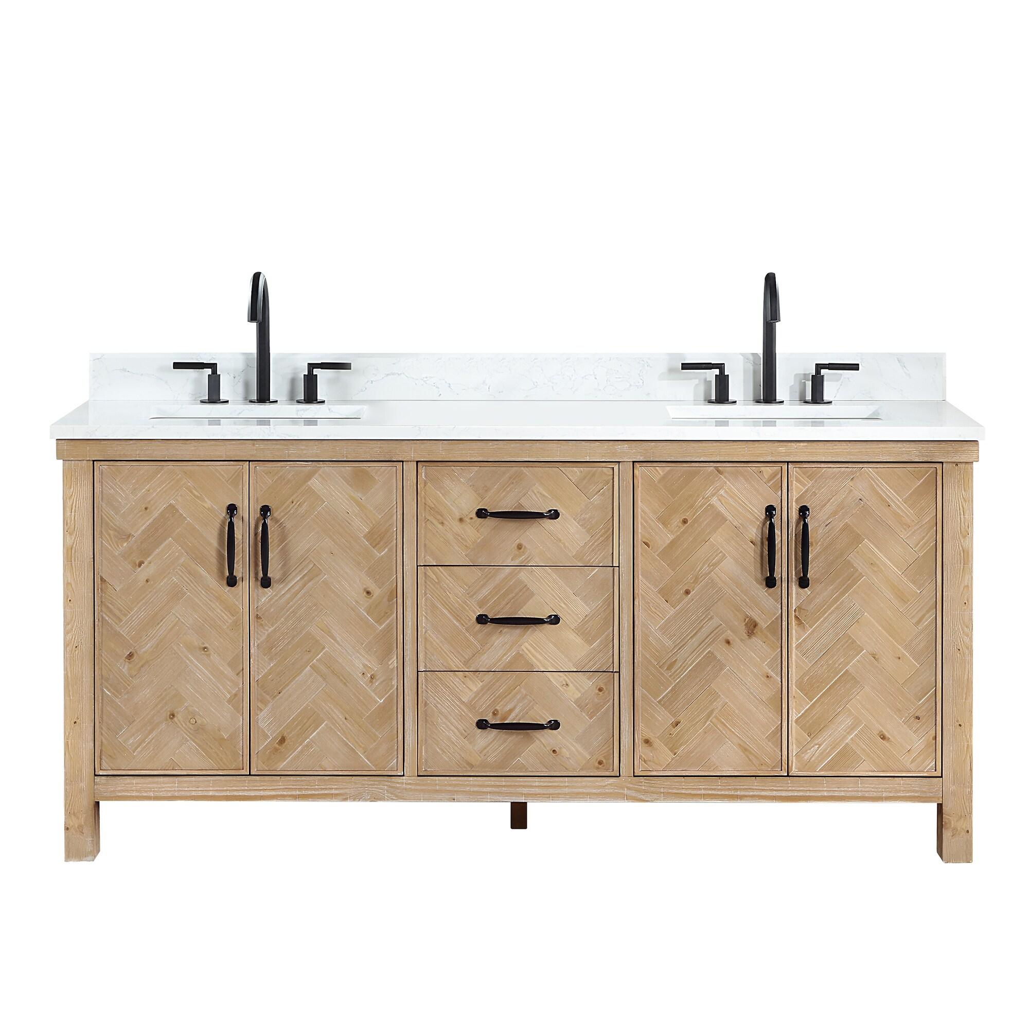 Javier 72" Bath Vanity in Spruce Antique Brown with White Grain Composite Stone