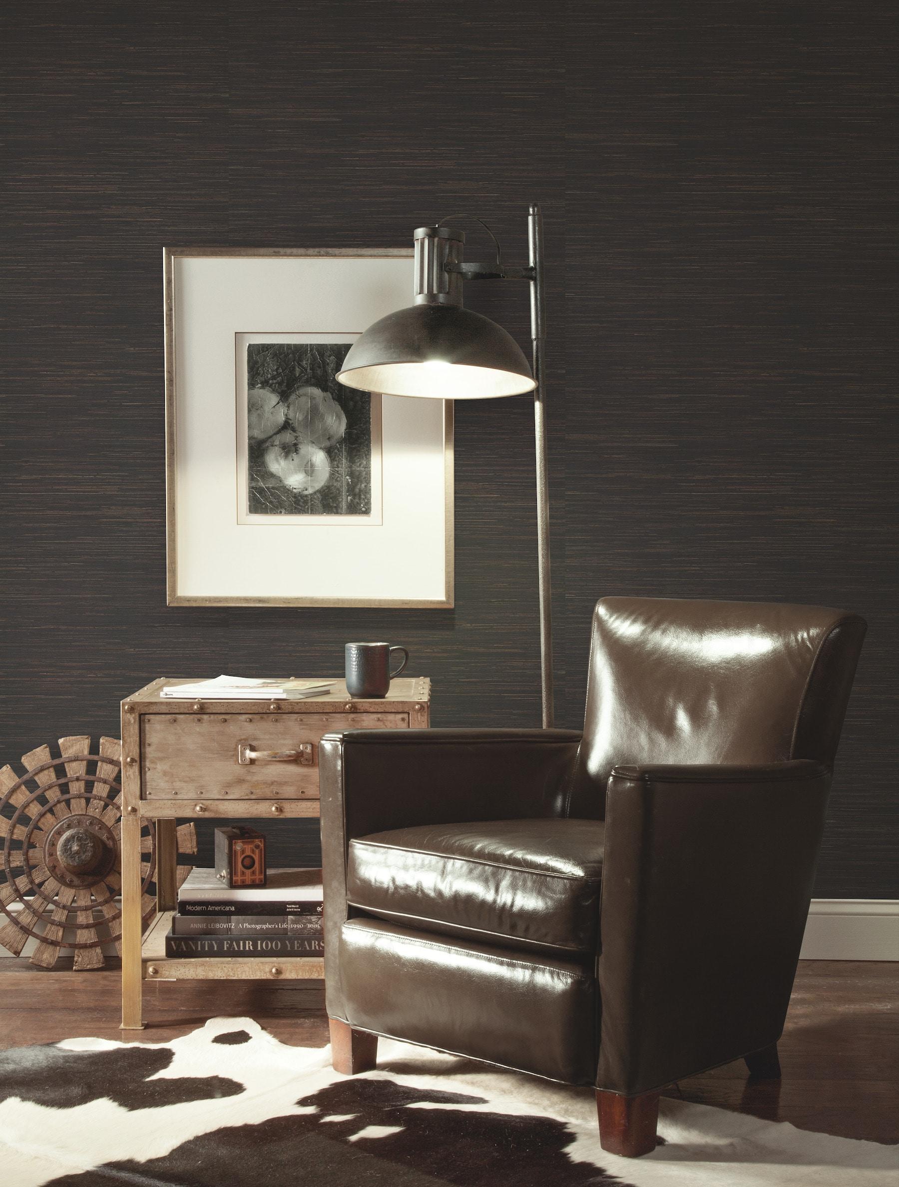 Charcoal Grasscloth Removable Washable Wallpaper Double Roll