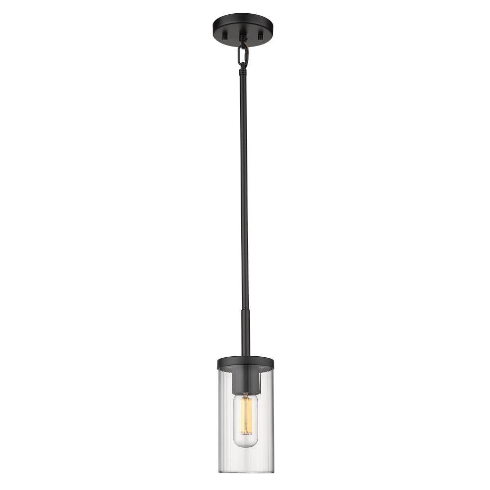 Golden Lighting Winslett 1-Light Mini Pendant in Matte Black with Ribbed Clear Glass