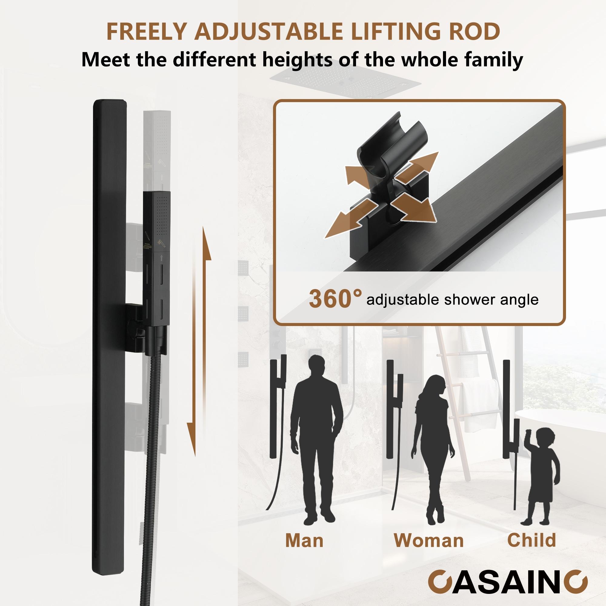 Rodeo 27.5-Inch LED&Music Rainfall Thermostatic Shower System with Slide Bar and 2-in-1 Handheld
