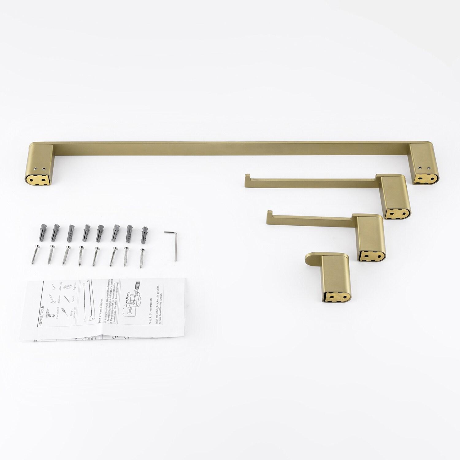 Cobbe Bathroom Hardware 4-Piece Set, Brushed Gold Bathroom Accessories Set with Towel Rack, Hand Towel Bar, Towel Hook, Toilet Paper Holder