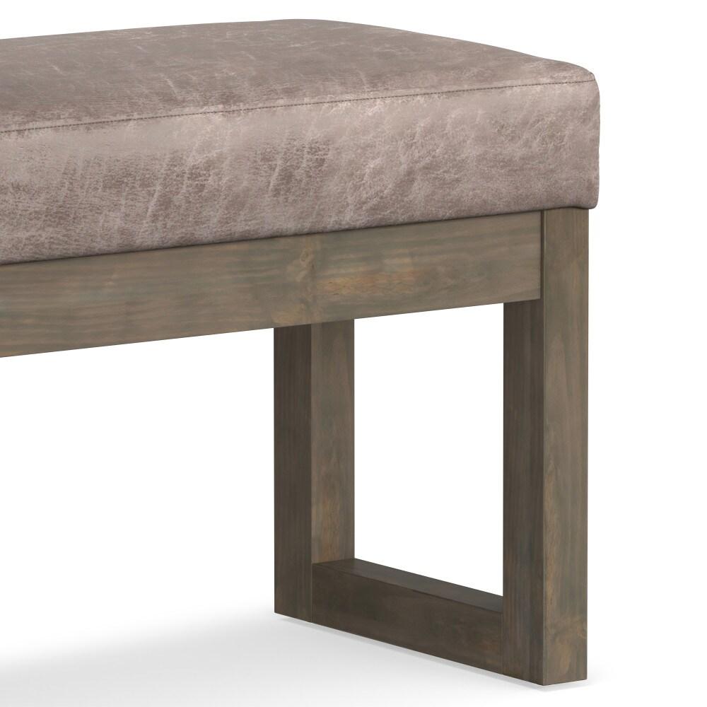 Simpli Home Milltown Ottoman Bench with Upholstered Seat and Solid Wood Frame