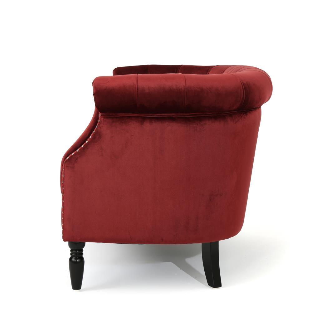 Milani Scroll Arm Loveseat Garnet: Tufted, Nailhead Trim, Polyester Upholstery - Christopher Knight Home