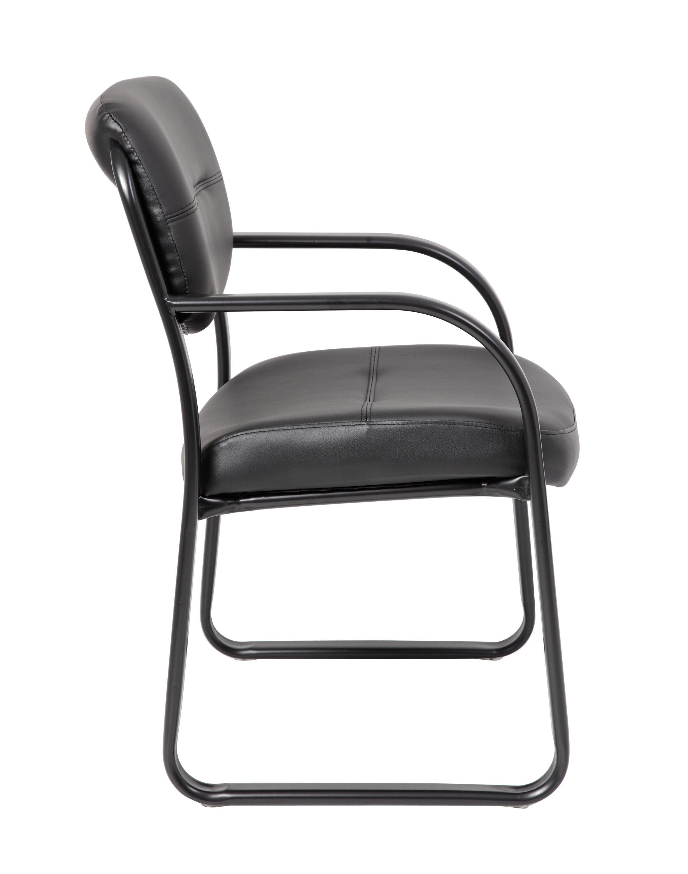 Boss Office Products Leather Sled Base Guest Chair Black: Upholstered, Metal Frame, Fixed Height