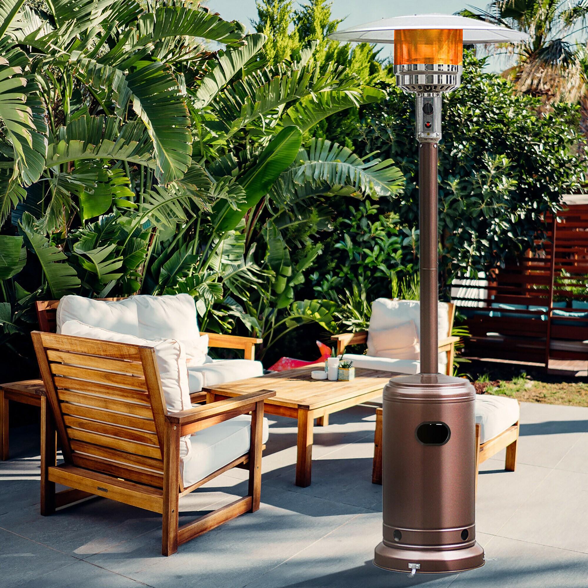 Costway 50000 BTU Propane Patio Heater Standing LP Gas Steel W/ Wheels Bronze