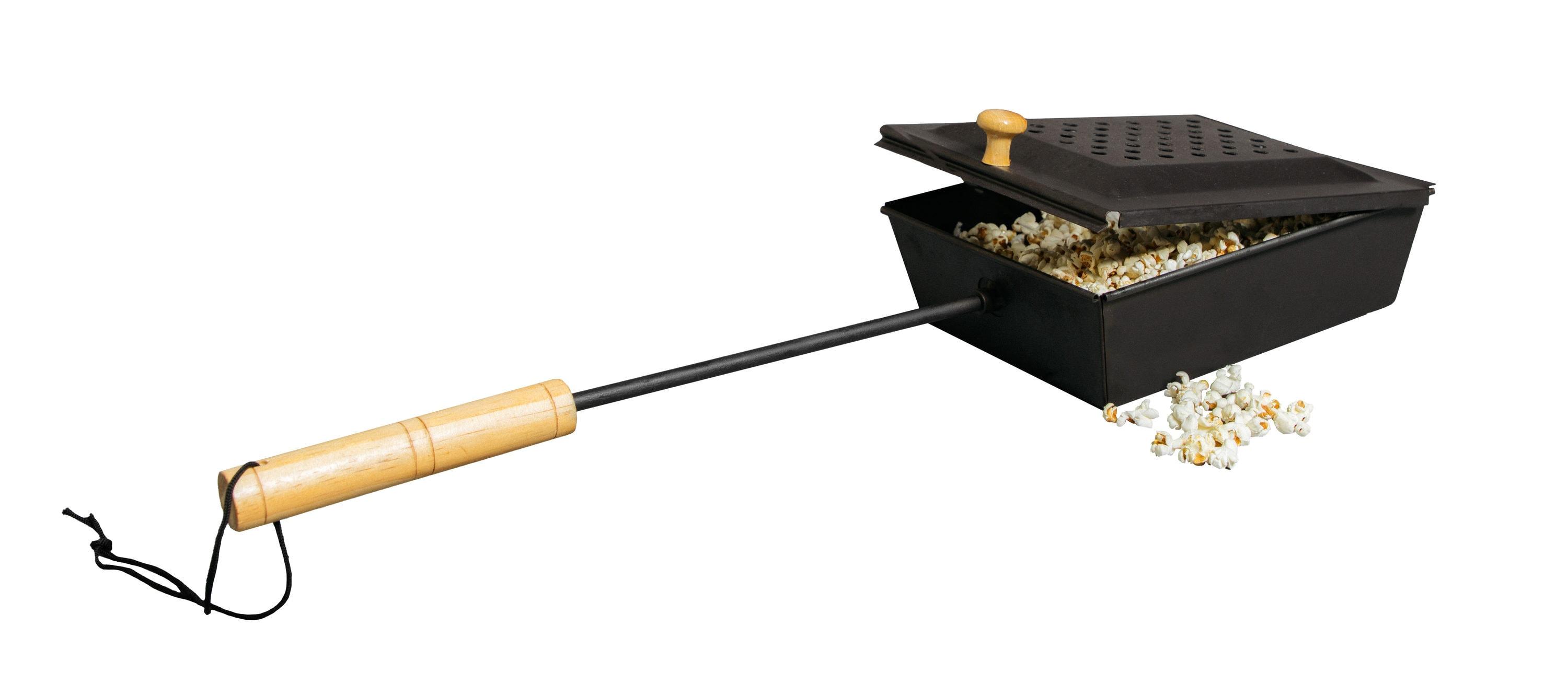 Portable Black Cast Iron Campfire Popcorn Popper with Wooden Handle