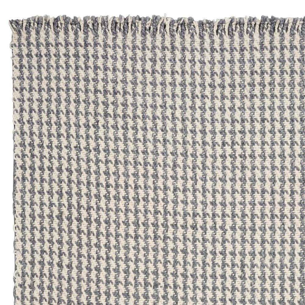 5' x 8' Ivory or Grey Plaid Knitted Wool Indoor Area Rug with Fringe