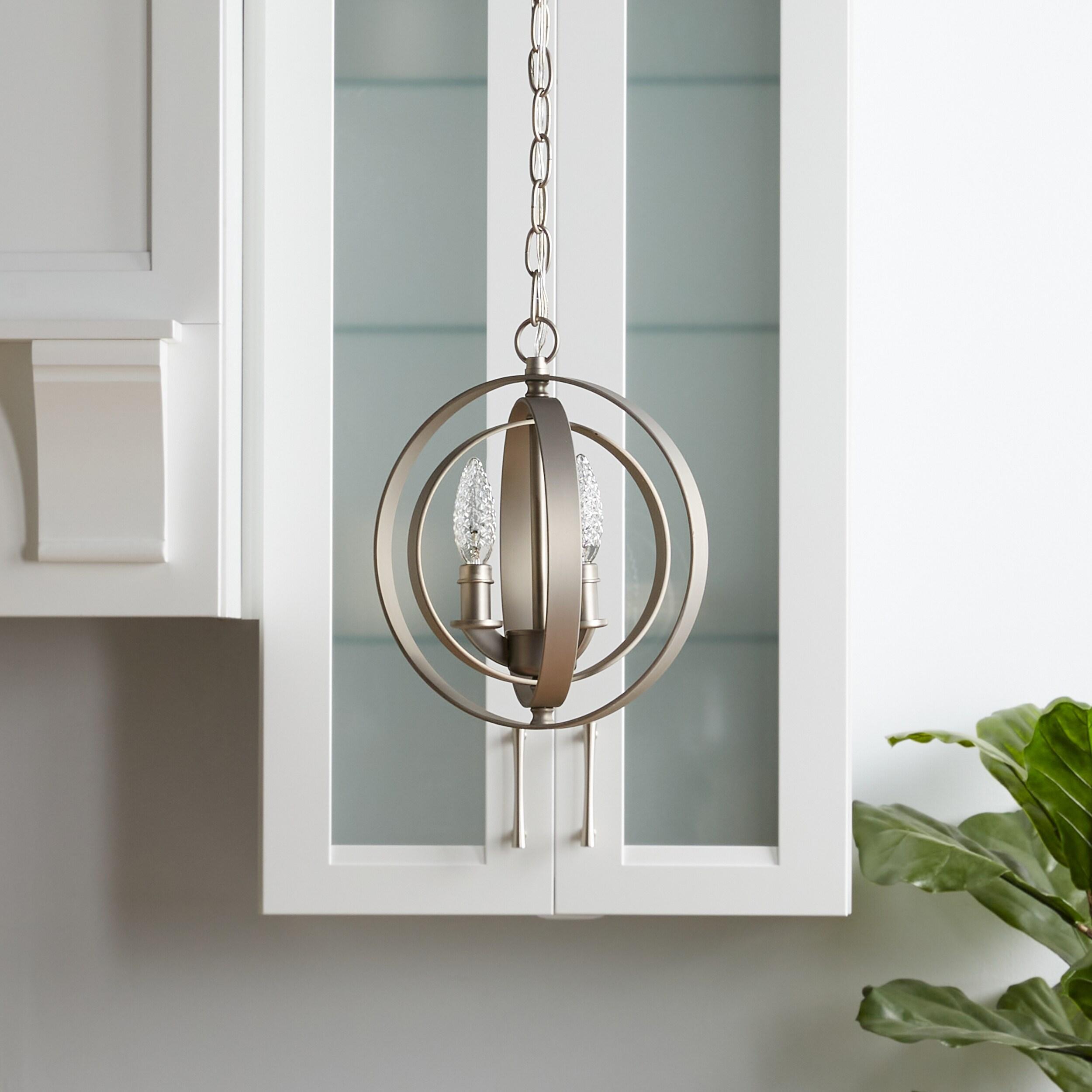 Progress Lighting Equinox 3-Light Mini-Pendant, Burnished Silver, Steel, Armillary Sphere Shade